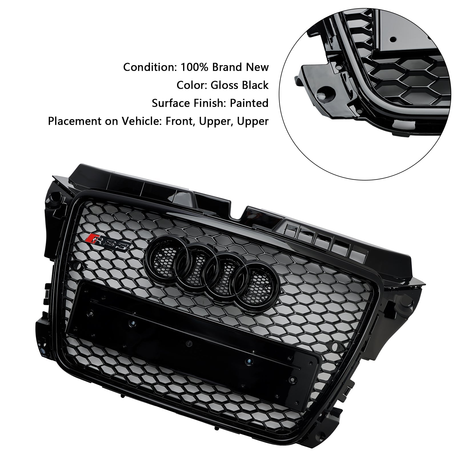 Grille de pare-chocs avant en nid d';abeille de style Audi A3 8P RS3 2008-2013