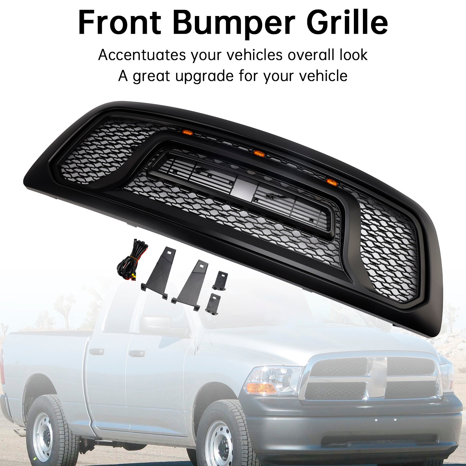 Czarna przednia osłona zderzaka z lampkami LED do Dodge Ram 1500 (2009-2012)