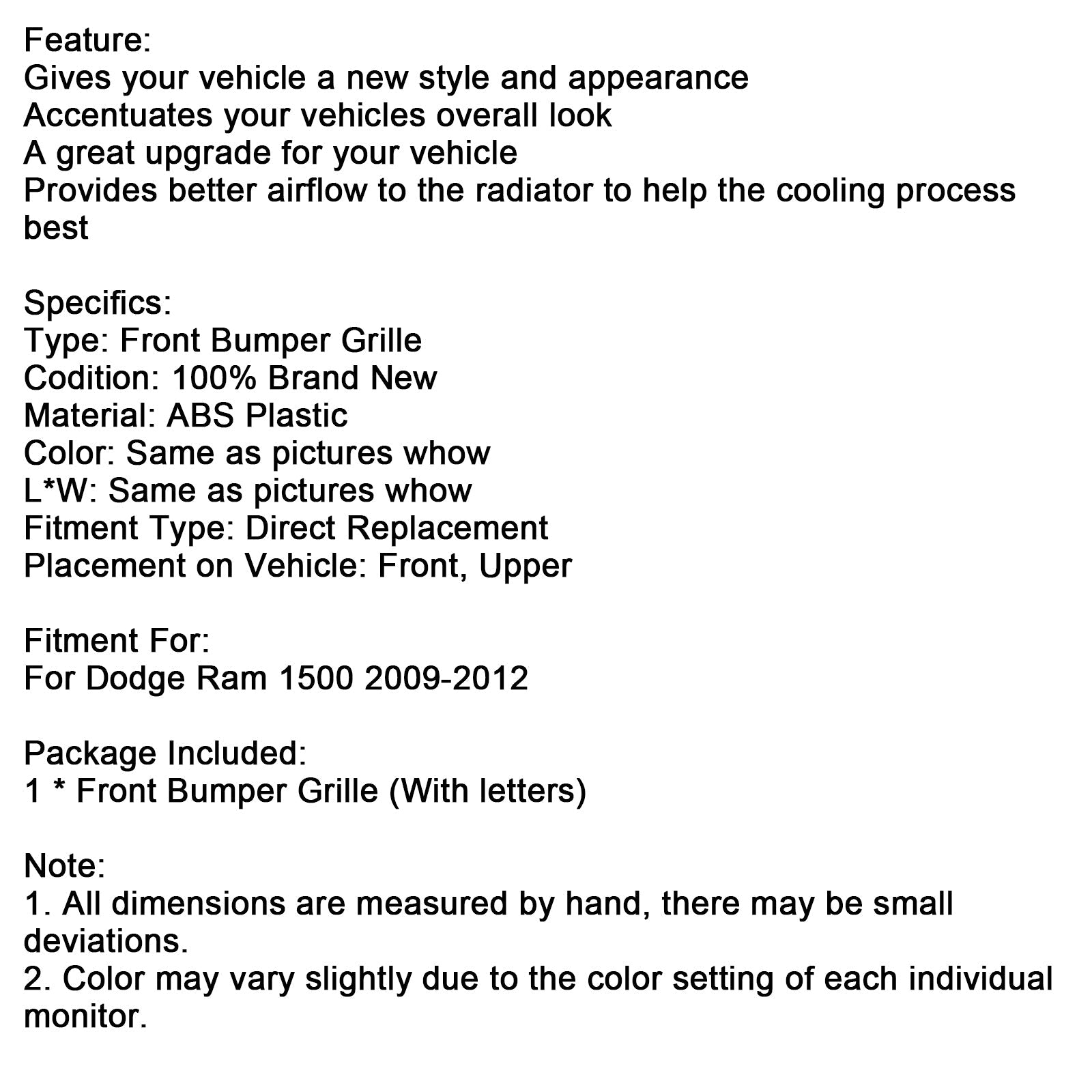 Črna maska ​​sprednjega odbijača z LED lučmi za Dodge Ram 1500 (2009-2012)