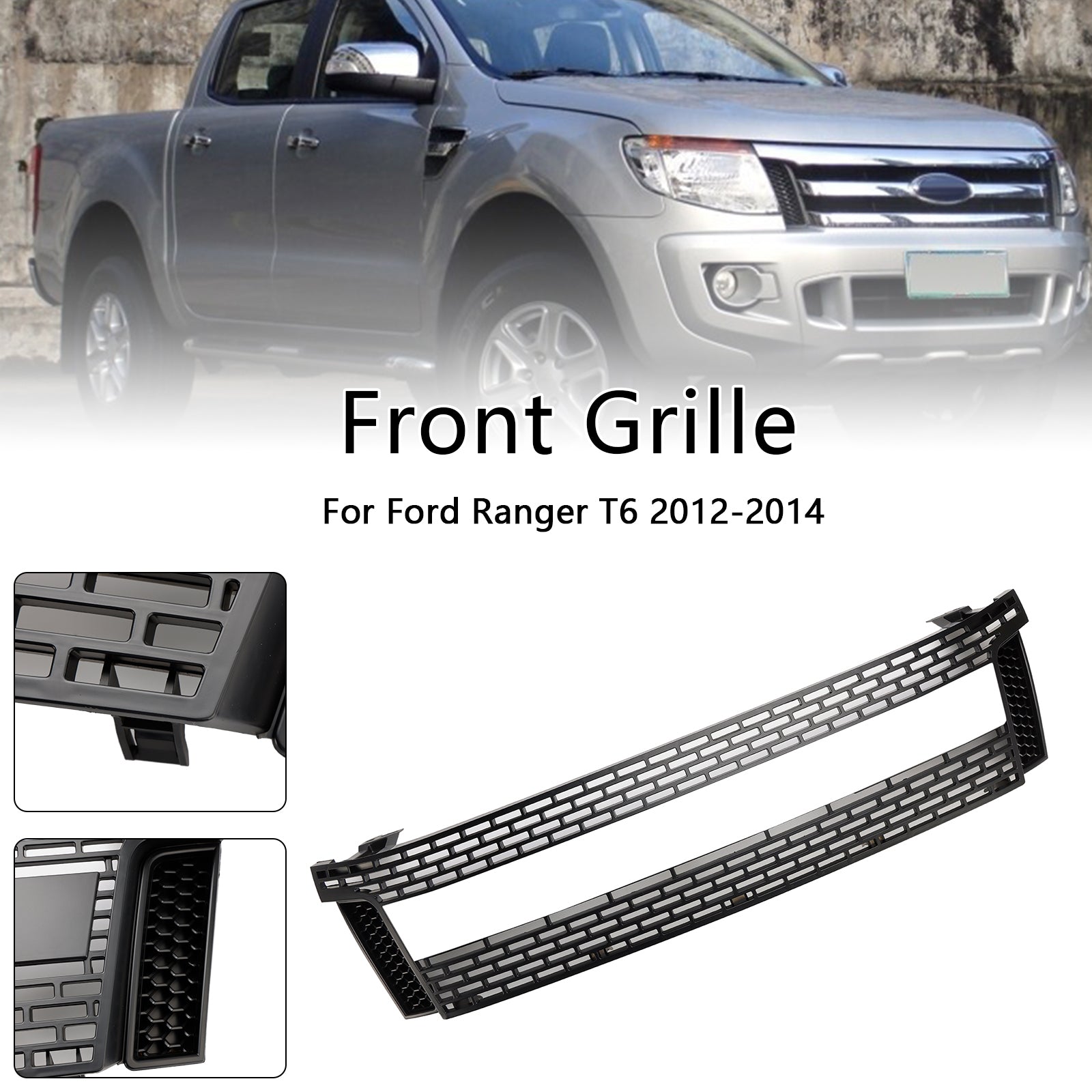 2012-2015 Ford Ranger T6 PX1 Raptor sprednja rešetka, zgornji odbijač, mat črna zamenjava rešetke z LED lučmi