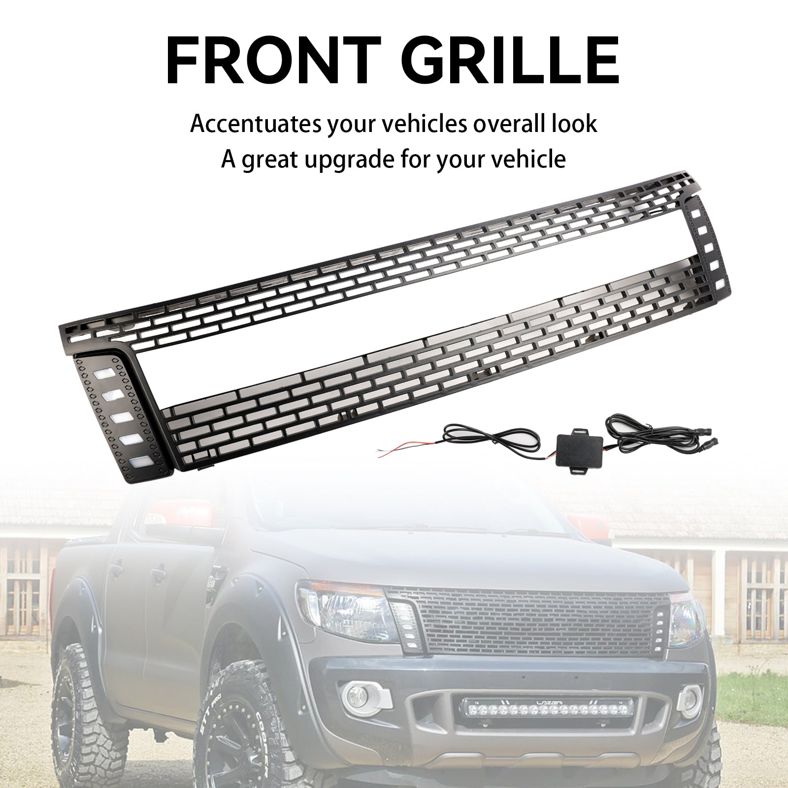 2012-2015 Ford Ranger T6 PX1 Raptor sprednja rešetka, zgornji odbijač, mat črna zamenjava rešetke z LED lučmi
