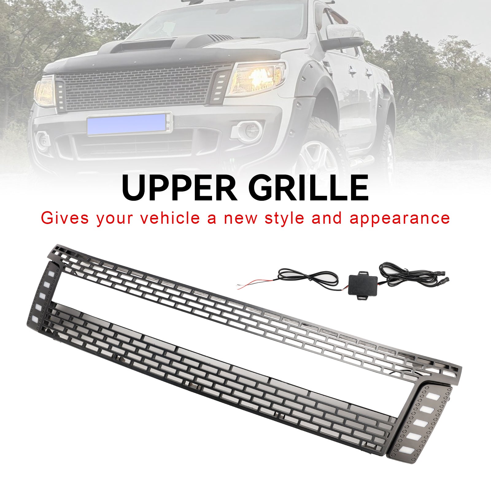 2012-2015 Ford Ranger T6 PX1 Raptor sprednja rešetka, zgornji odbijač, mat črna zamenjava rešetke z LED lučmi