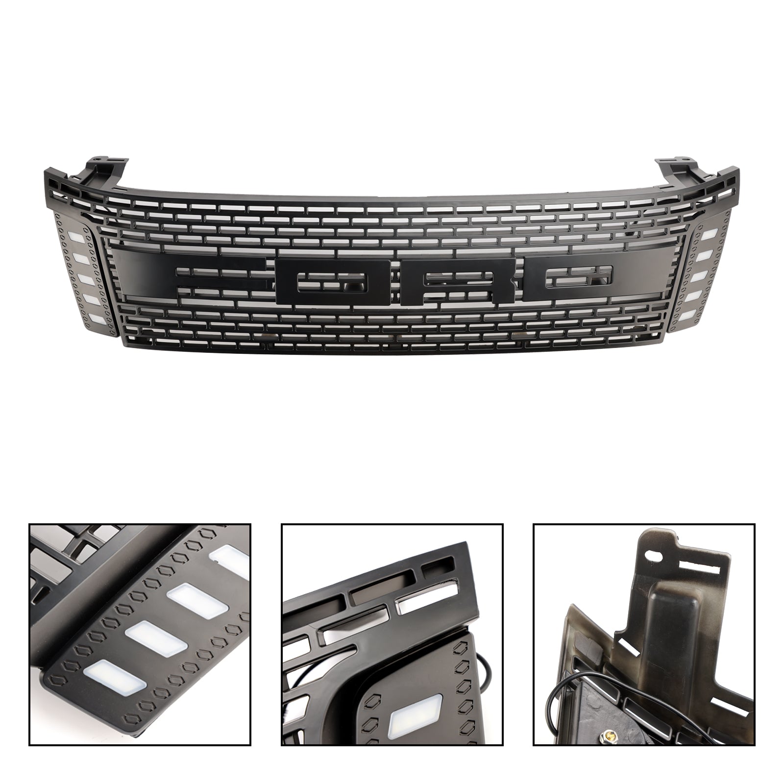 2012-2015 Ford Ranger T6 PX1 Raptor Front Grill Zgornji odbijač črne črne rešetke z LED lučmi