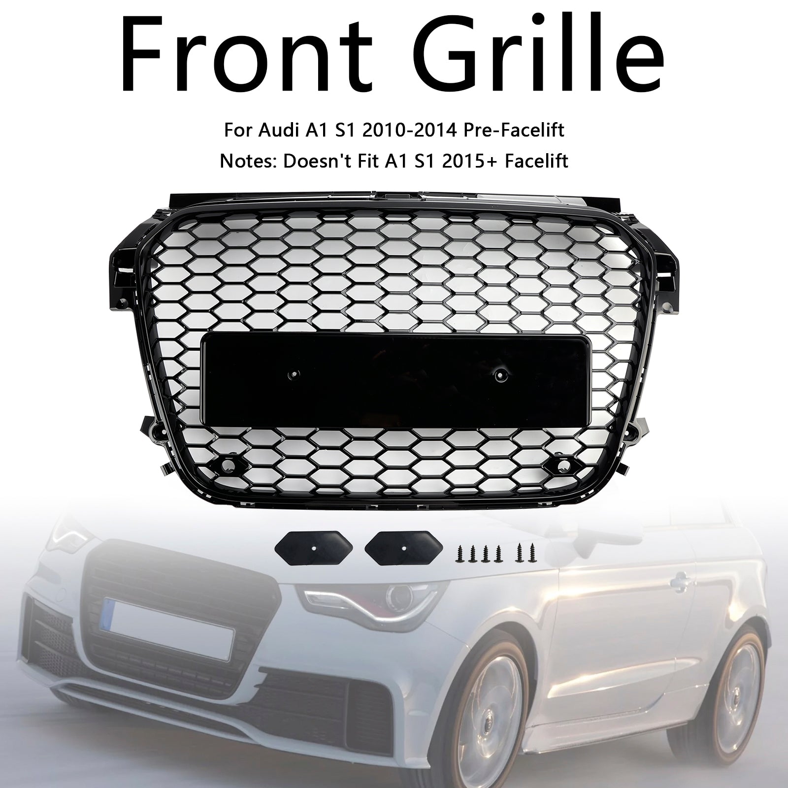 Rejilla de parachoques delantero de panal negro brillante para Audi A1 S1 Pre-uplift 2010-2015