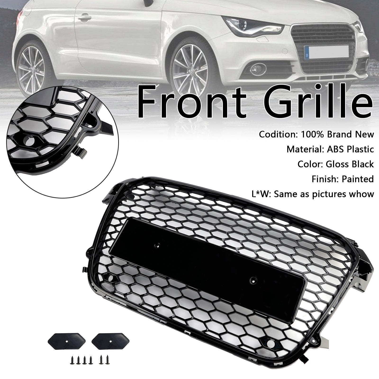 Rejilla de parachoques delantero de panal negro brillante para Audi A1 S1 Pre-uplift 2010-2015