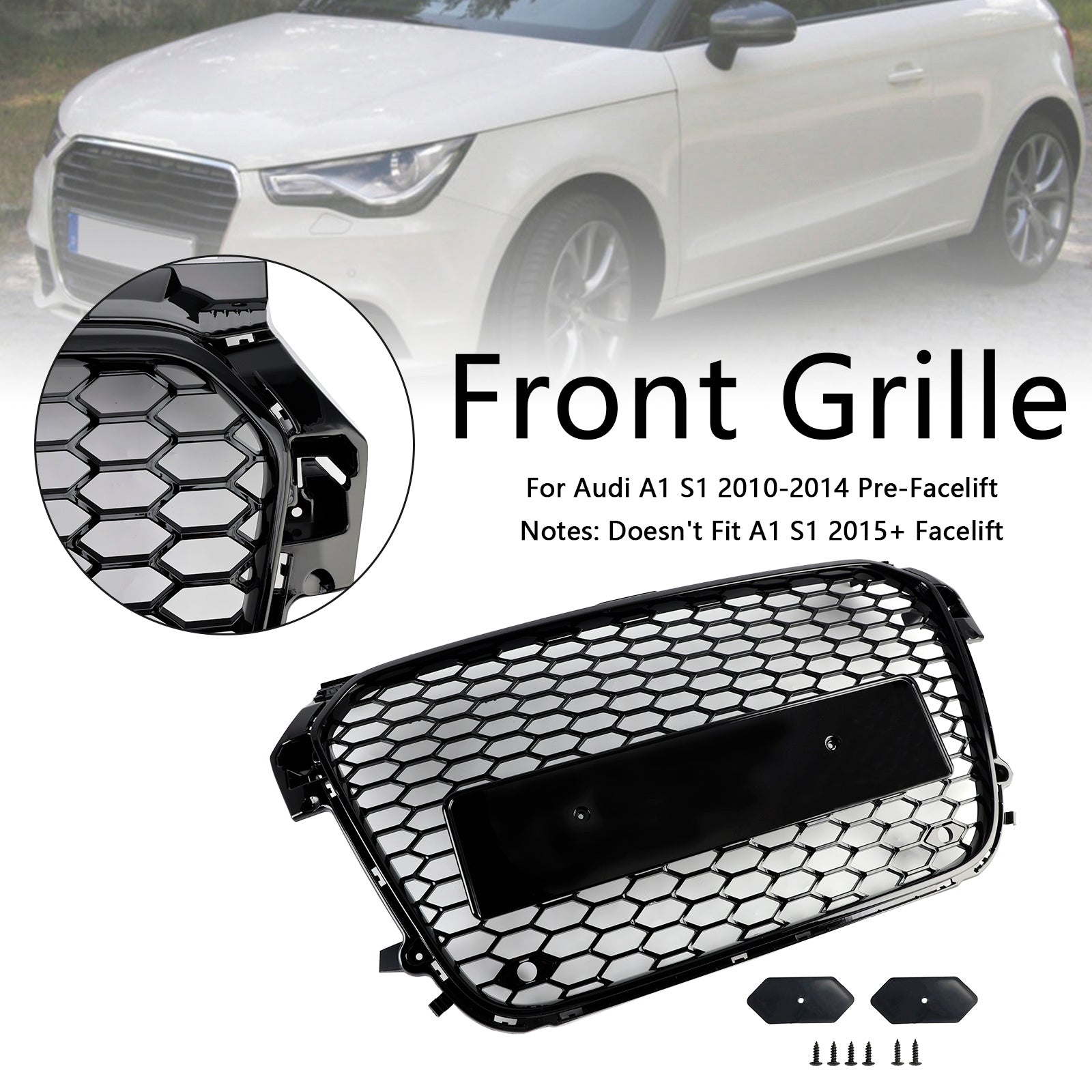 Rejilla de parachoques delantero de panal negro brillante para Audi A1 S1 Pre-uplift 2010-2015
