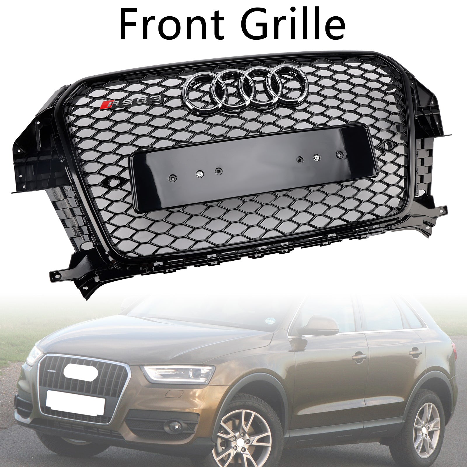 Honingraatstijl grille Audi Q3 S-Line RSQ3 2011-2015 Glanzend zwart