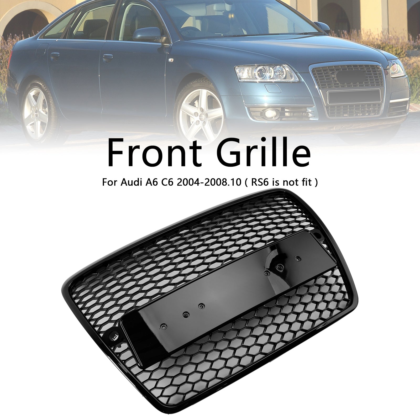 Griglia anteriore a nido d'ape nera per paraurti per Audi A6 C6 pre-restyling (2004-2008)