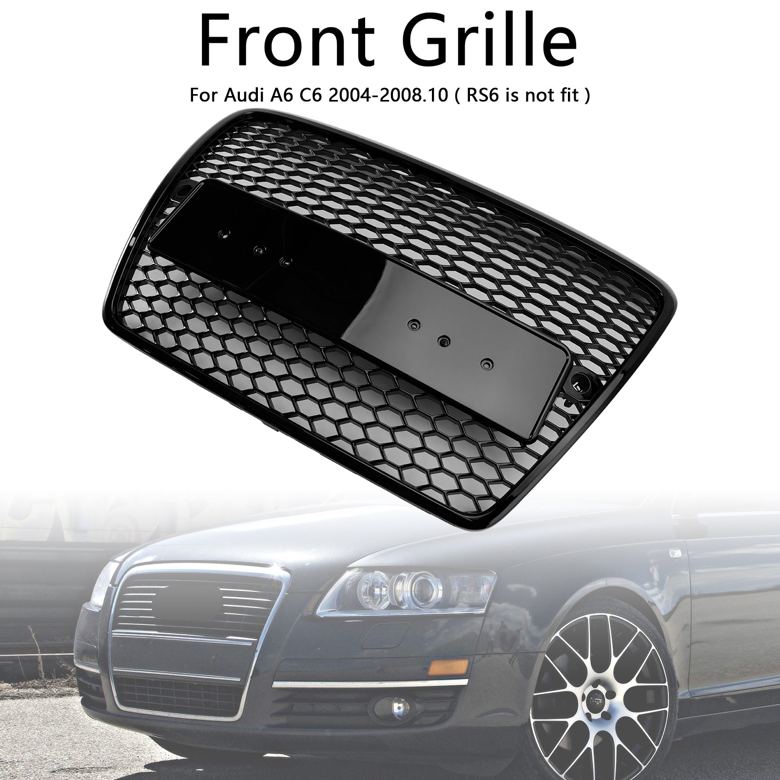 Griglia anteriore a nido d'ape nera per paraurti per Audi A6 C6 pre-restyling (2004-2008)