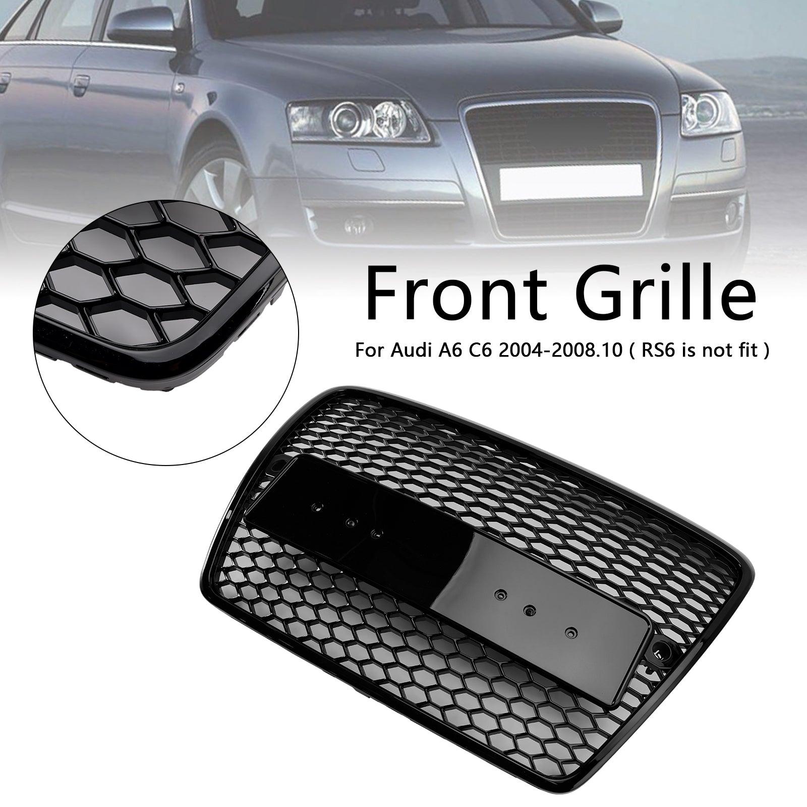 Griglia anteriore a nido d'ape nera per paraurti per Audi A6 C6 pre-restyling (2004-2008)