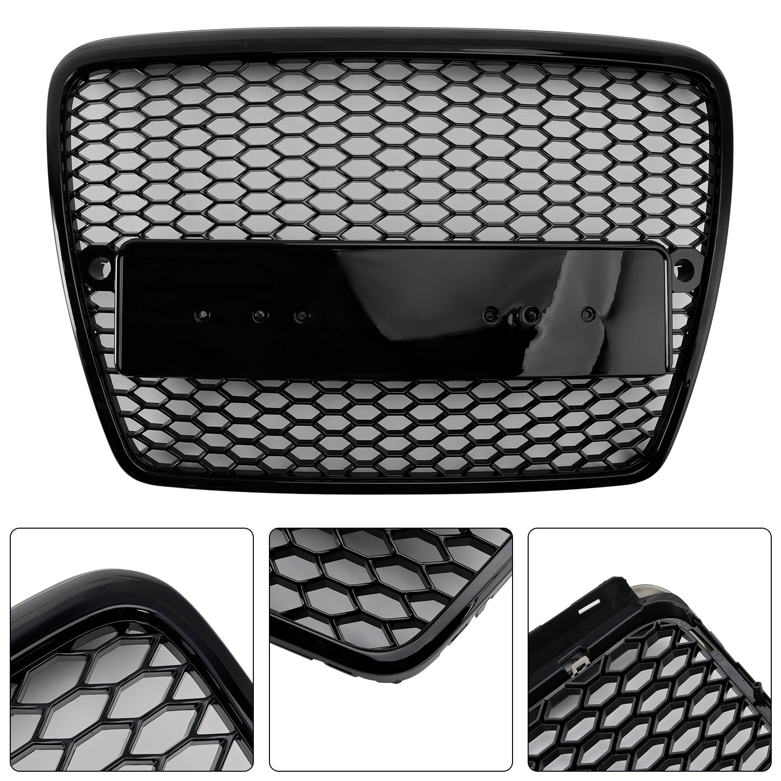 Griglia anteriore a nido d'ape nera per paraurti per Audi A6 C6 pre-restyling (2004-2008)