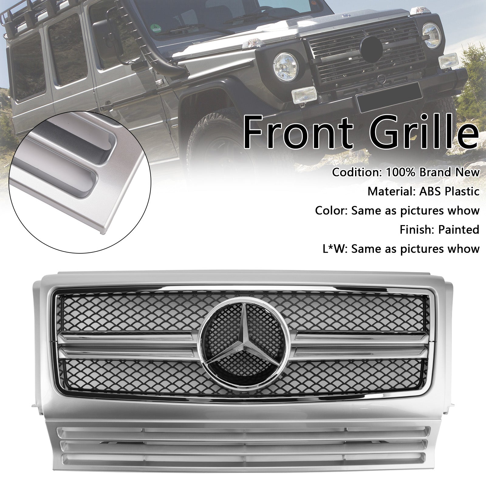 Grille de pare-chocs avant chromée noire générique pour Mercedes Benz W463 1990-2018