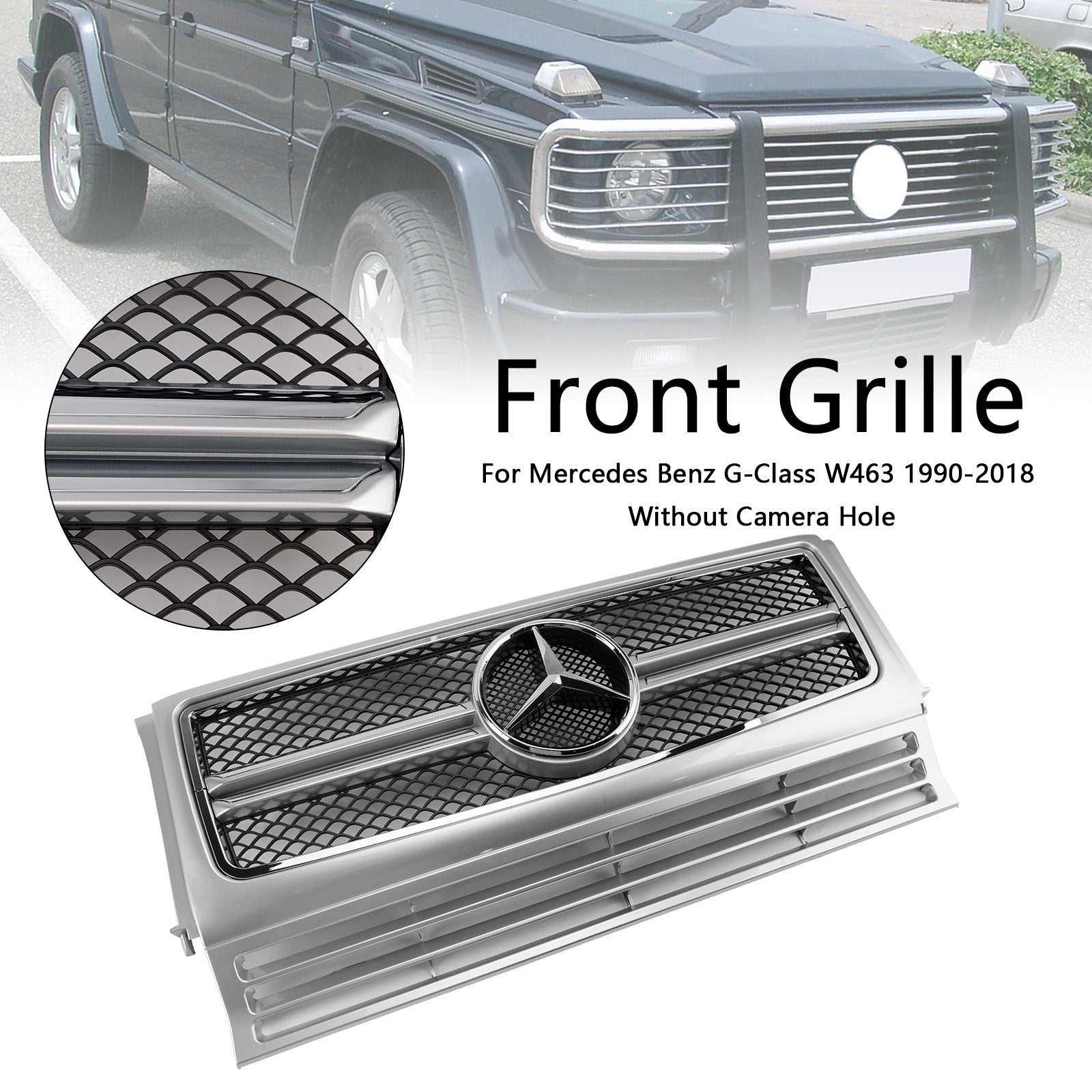 Grille de pare-chocs avant chromée noire générique pour Mercedes Benz W463 1990-2018