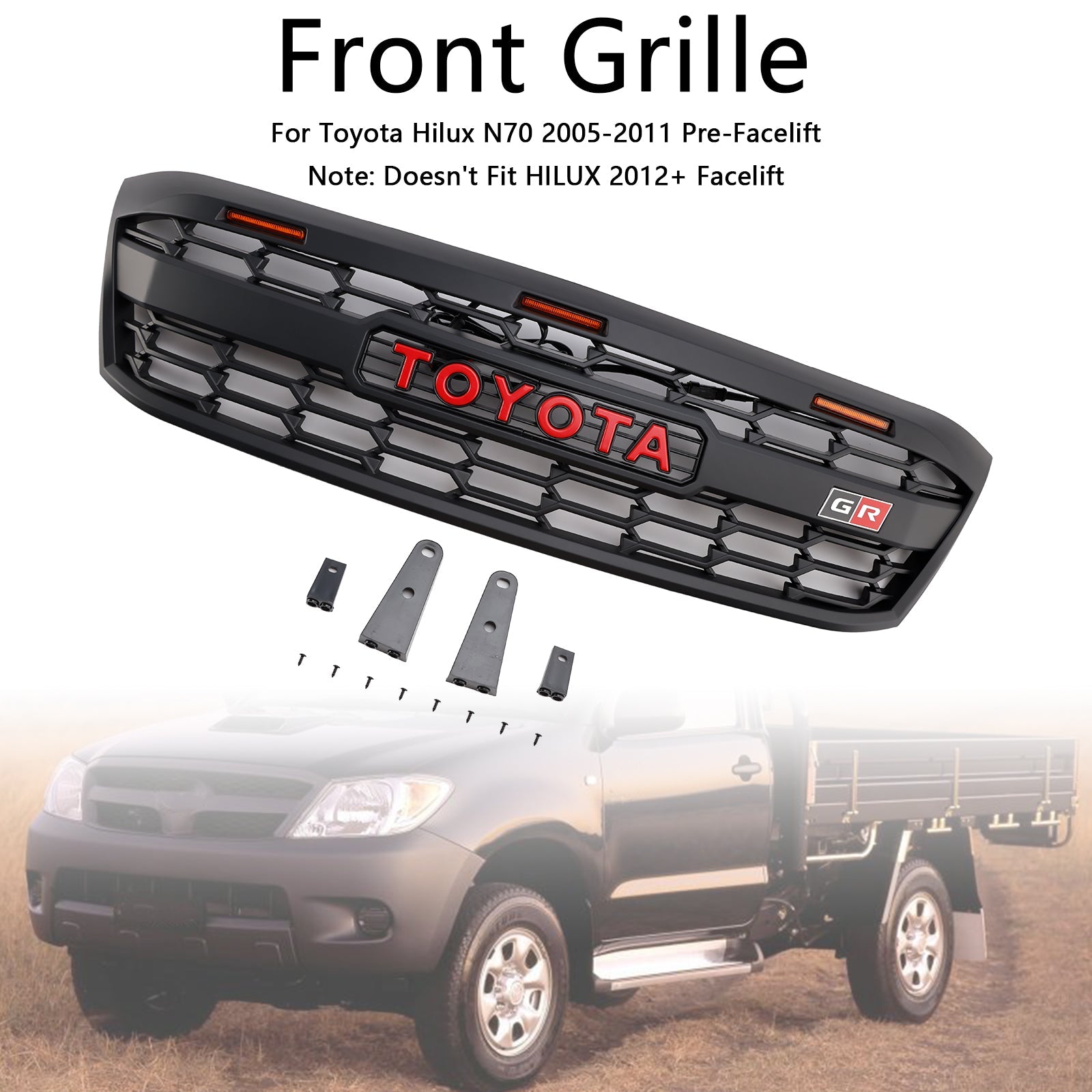 Grille de pare-chocs avant à LED style GR pour Toyota Hilux N70 pré-lifting 2005-2011