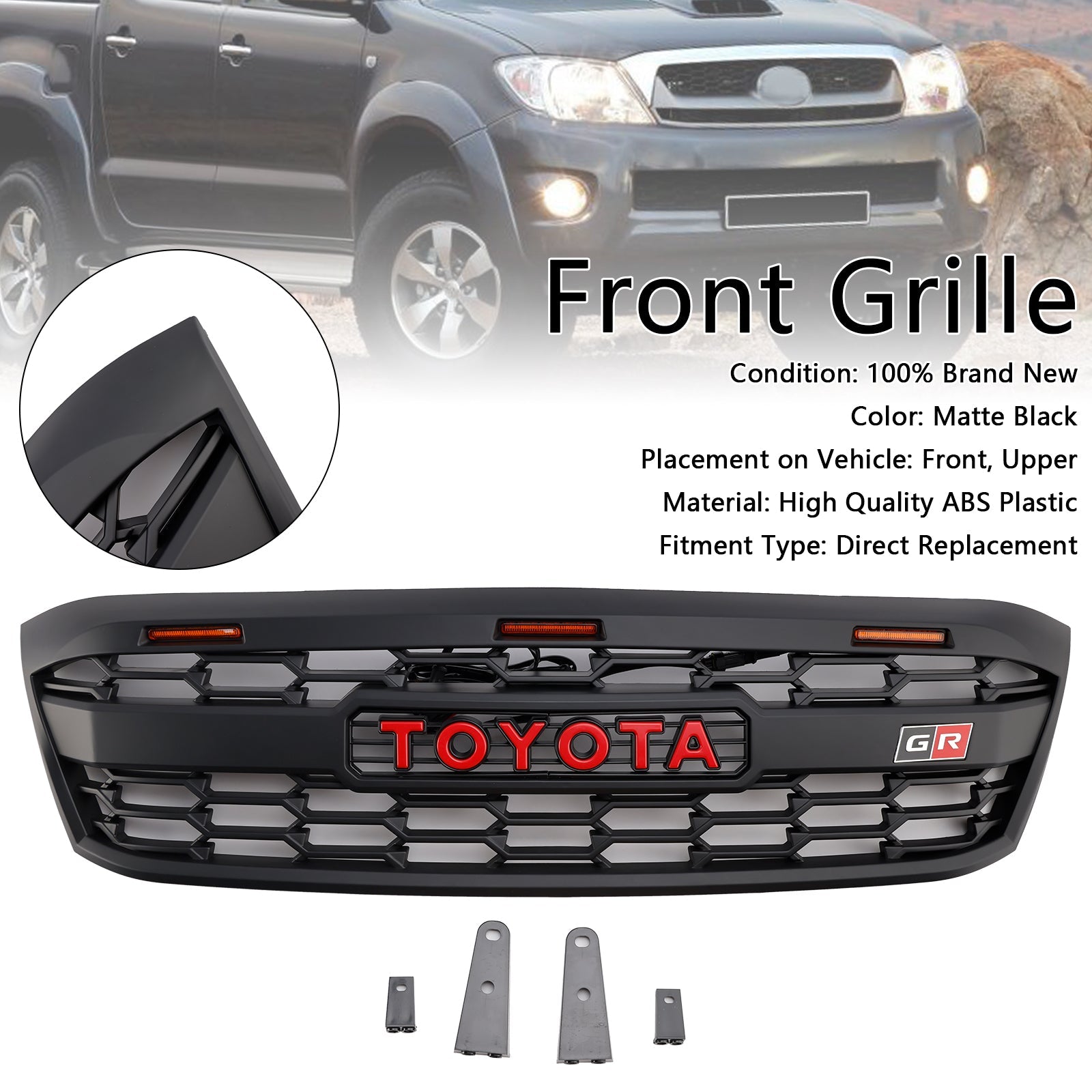 Grille de pare-chocs avant à LED style GR pour Toyota Hilux N70 pré-lifting 2005-2011