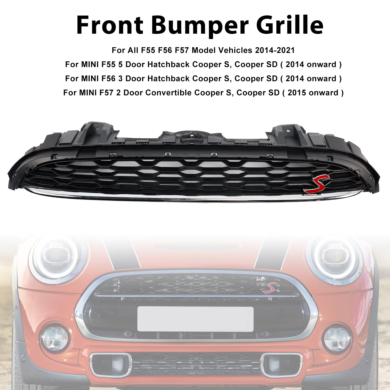 Czarna przednia kratka w siatce 5113735528 dla mini Cooper F55 F56 F57 2014-2021