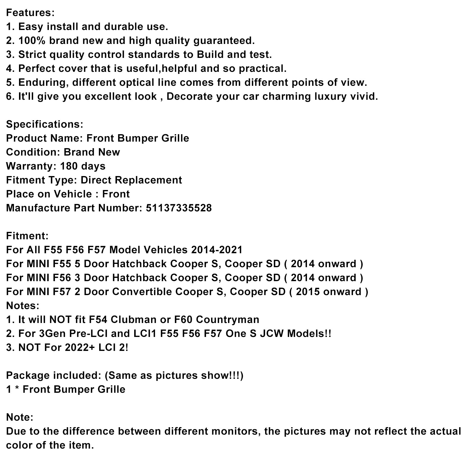 Czarna przednia kratka w siatce 5113735528 dla mini Cooper F55 F56 F57 2014-2021