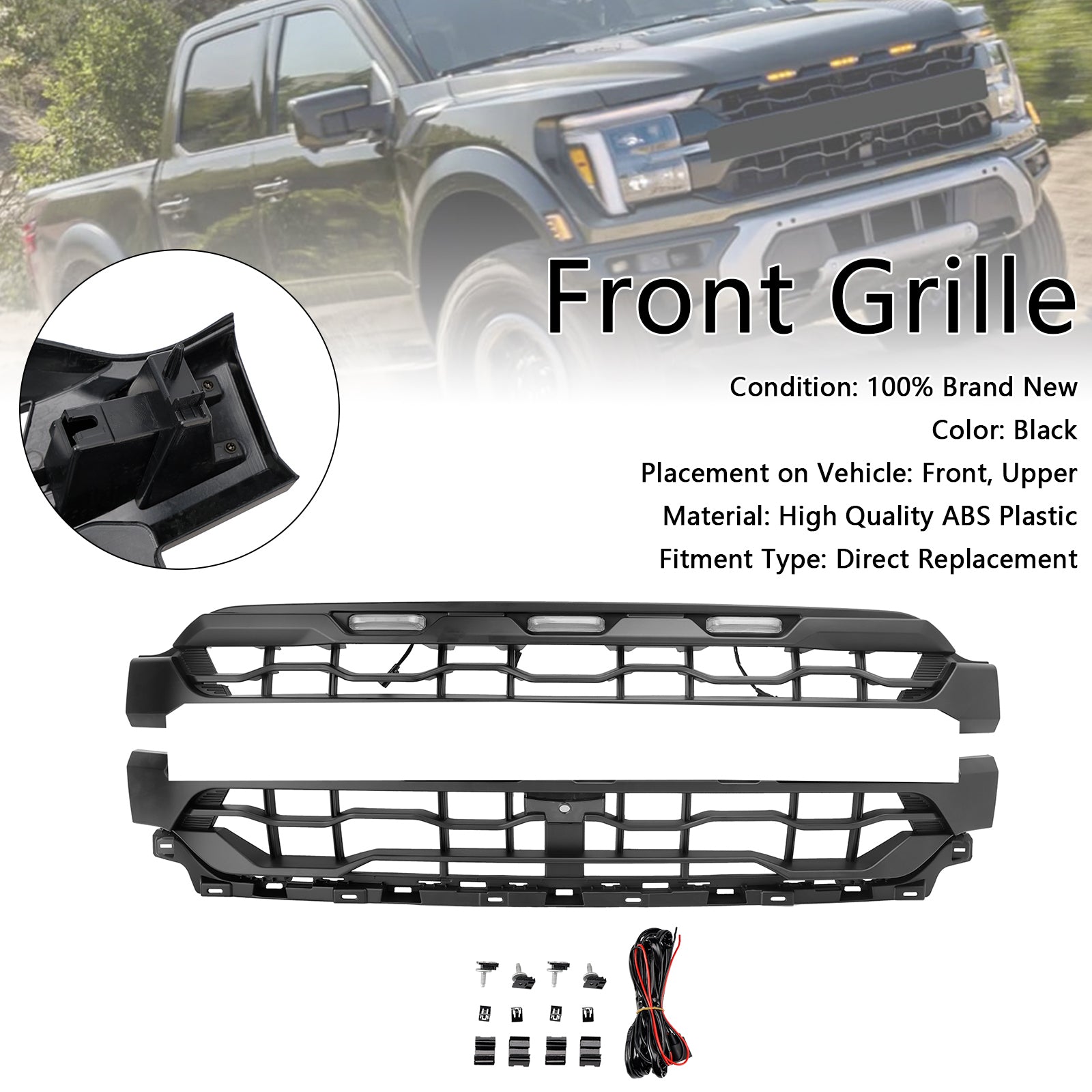 Grille de pare-chocs avant noire à LED pour Ford F150 2024+