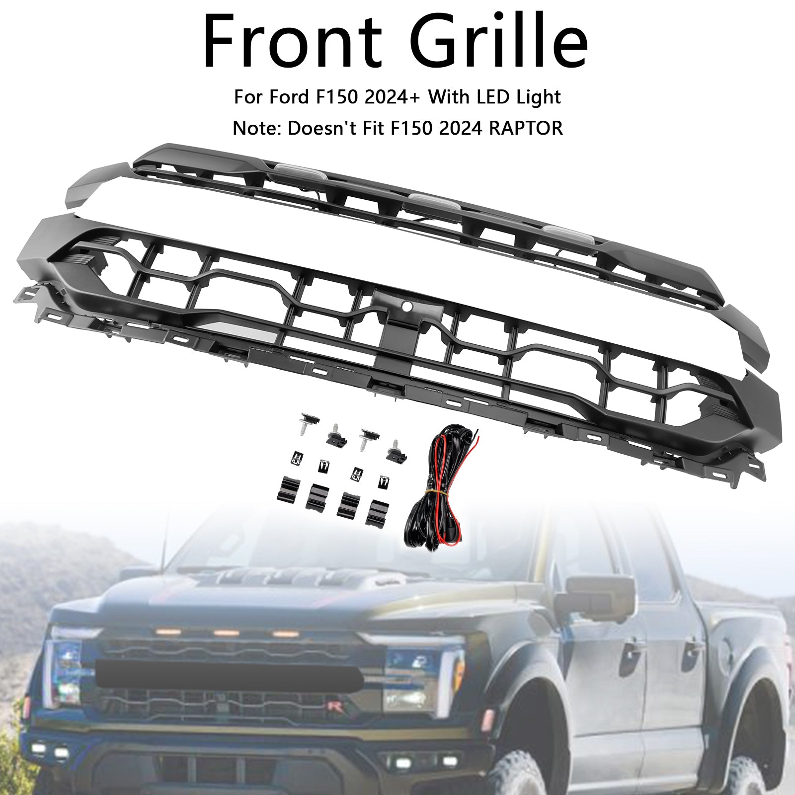 Grille de pare-chocs avant noire à LED pour Ford F150 2024+