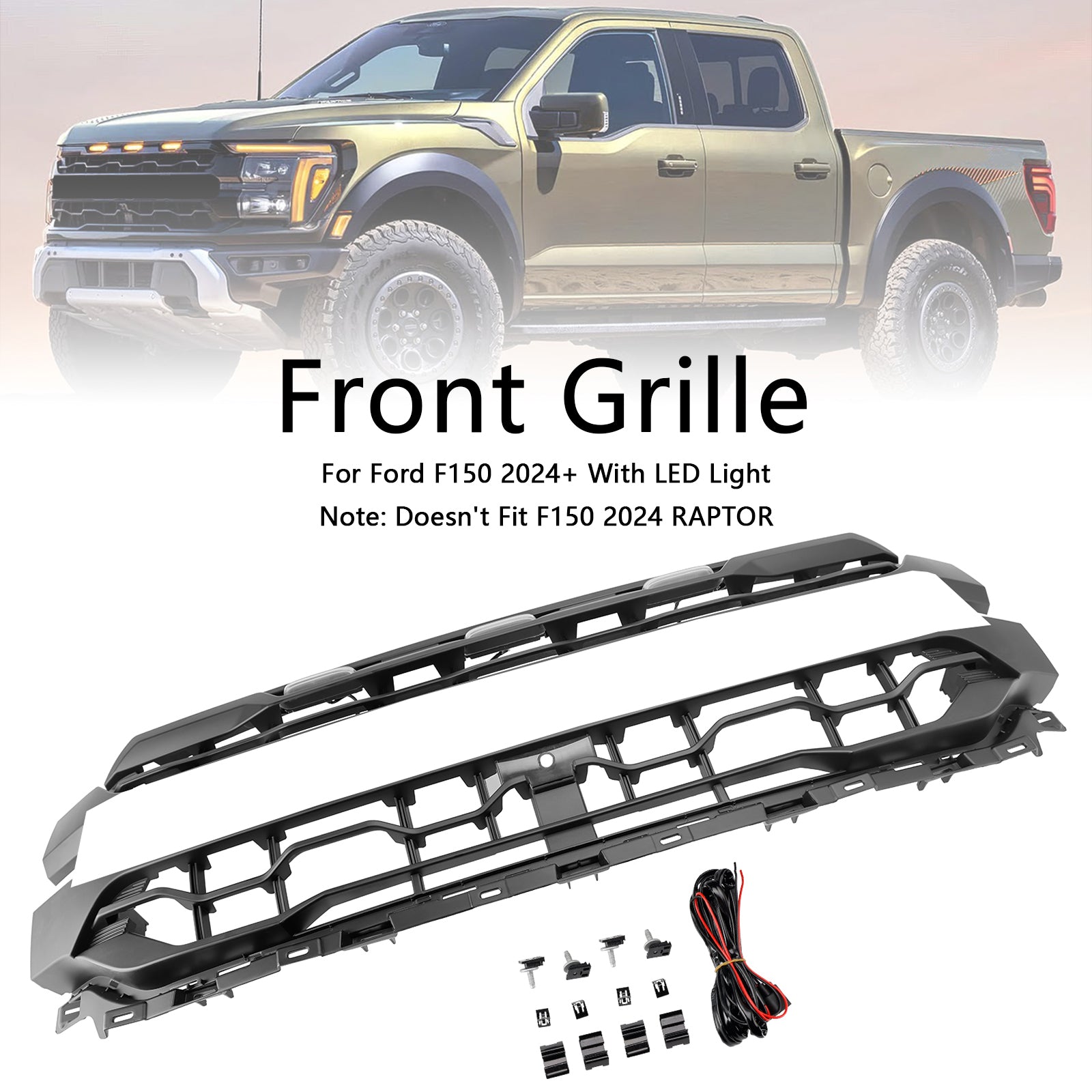 Grille de pare-chocs avant noire à LED pour Ford F150 2024+