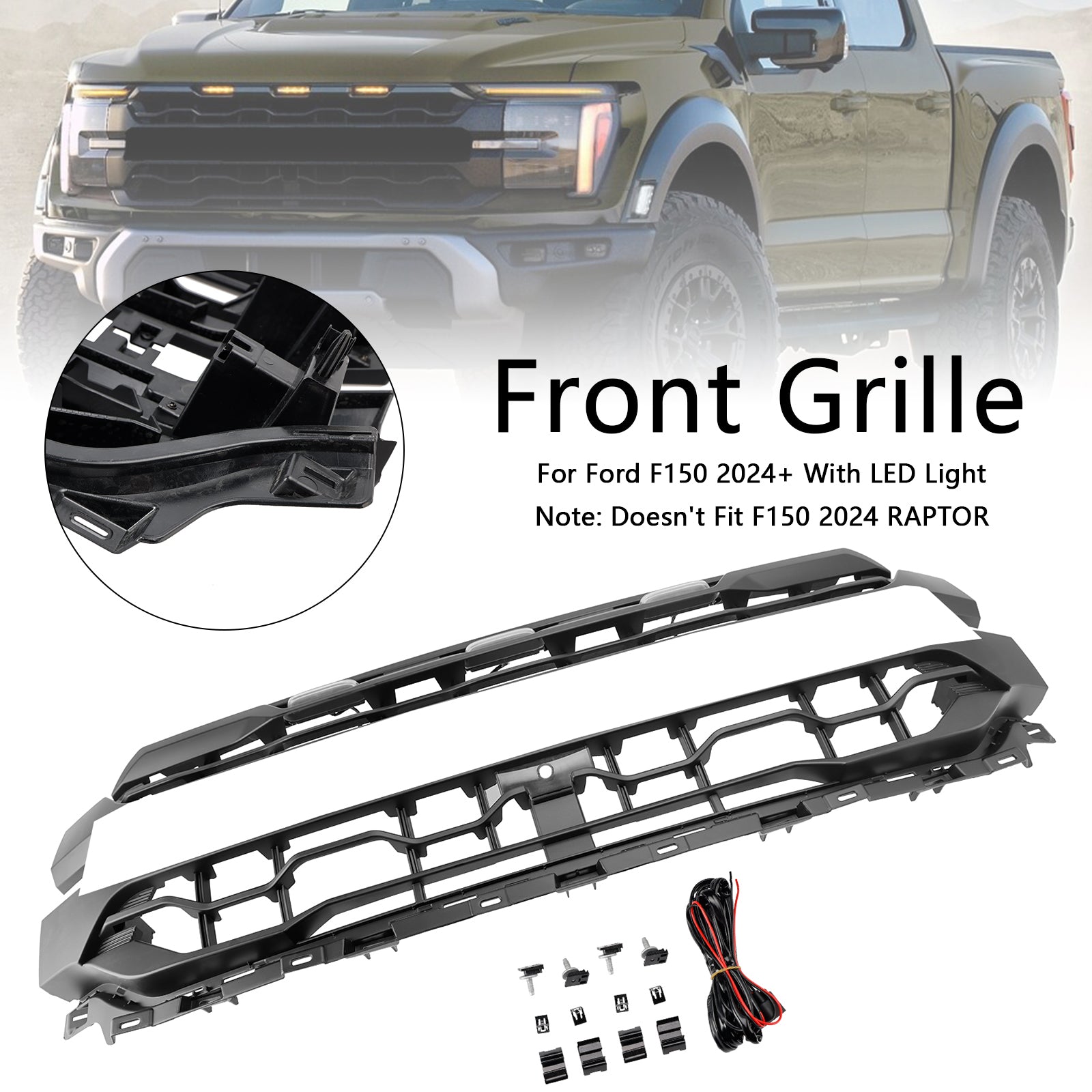 Grille de pare-chocs avant noire à LED pour Ford F150 2024+
