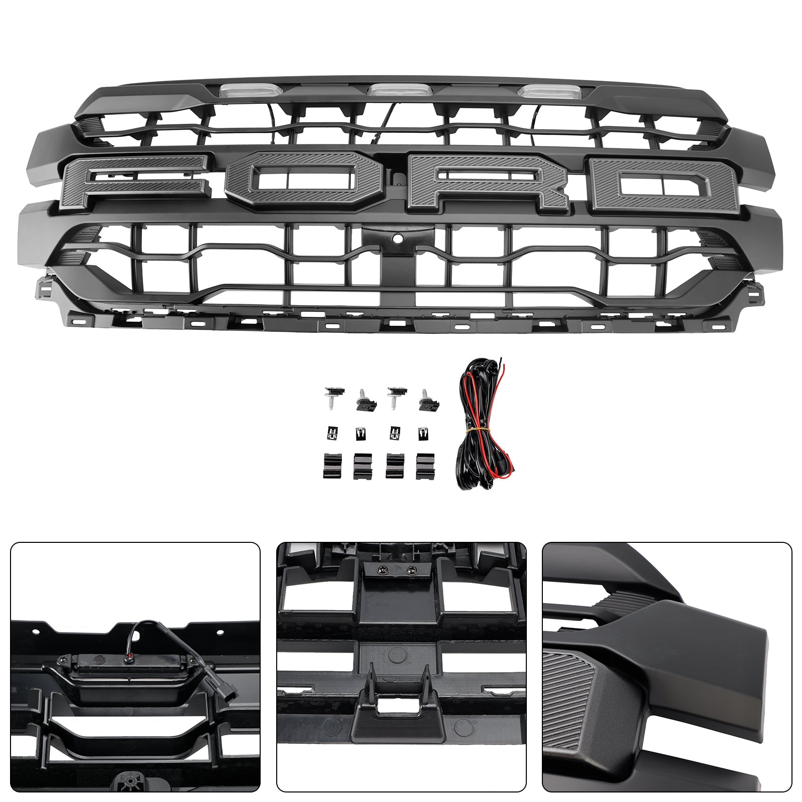 Cuadrícula de parachoques delantero LED negro para Ford F150 2024+