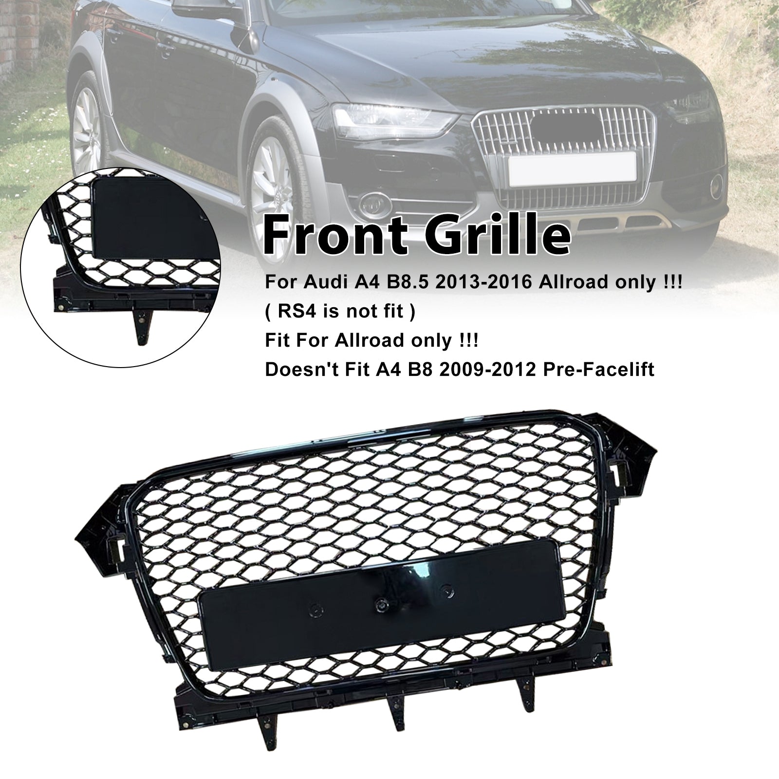 Grille de pare-chocs avant style RS4 pour Audi A4 B8.5 Allroad 2013-2016 uniquement