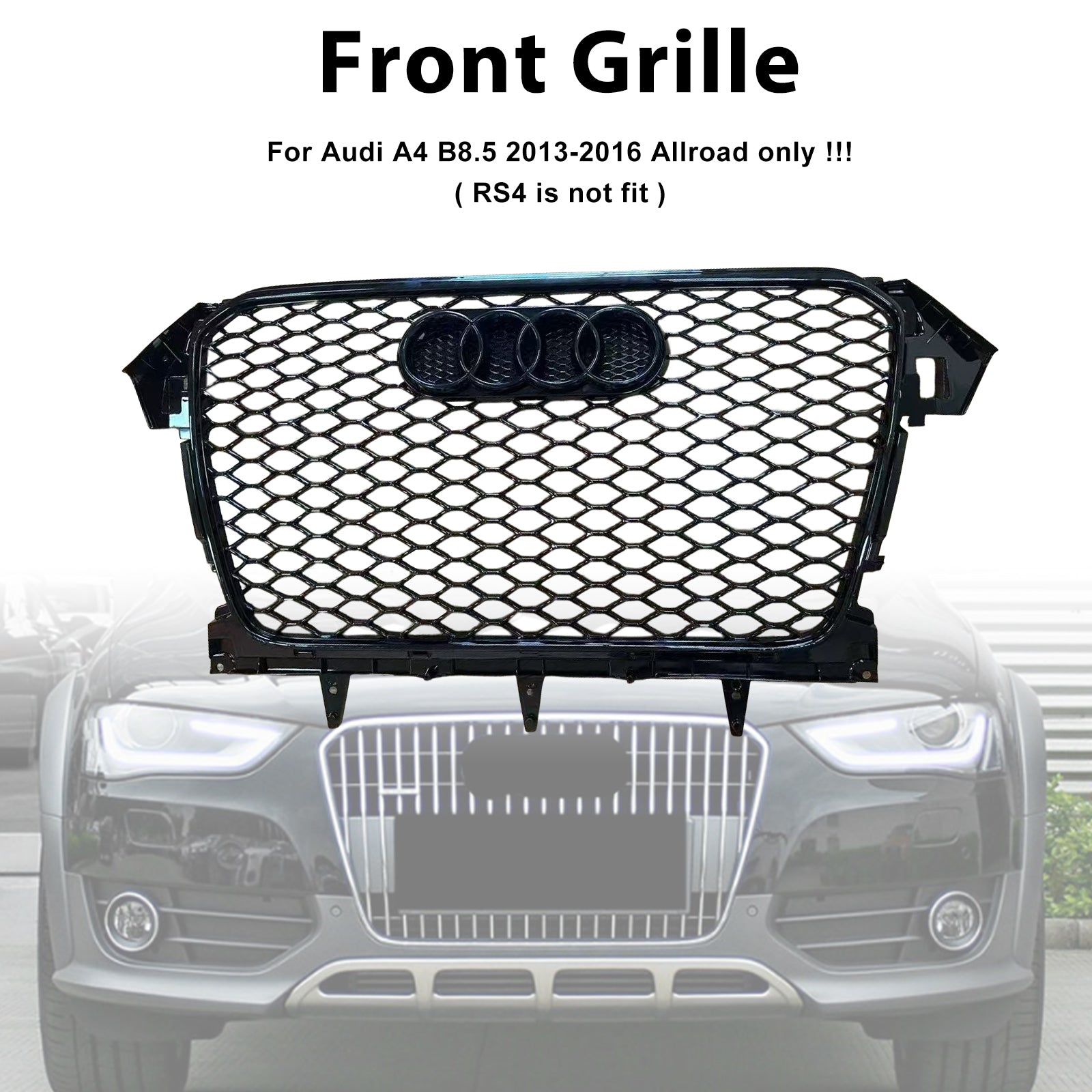 Grille de pare-chocs avant style RS4 pour Audi A4 B8.5 Allroad 2013-2016 uniquement