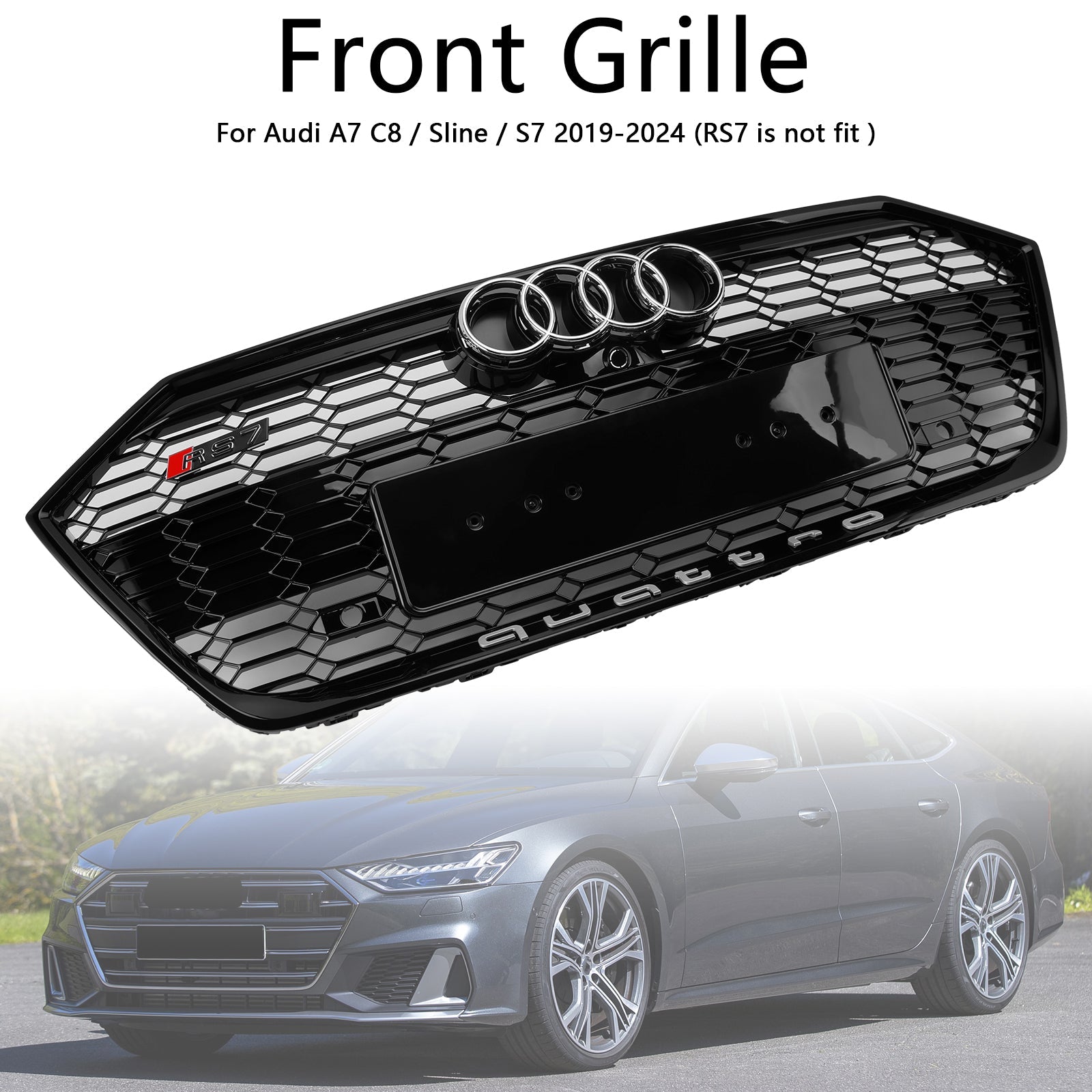 Brillant Black Front Bumper Grid voor Audi A7 C8/Sline/S7 2019-2024