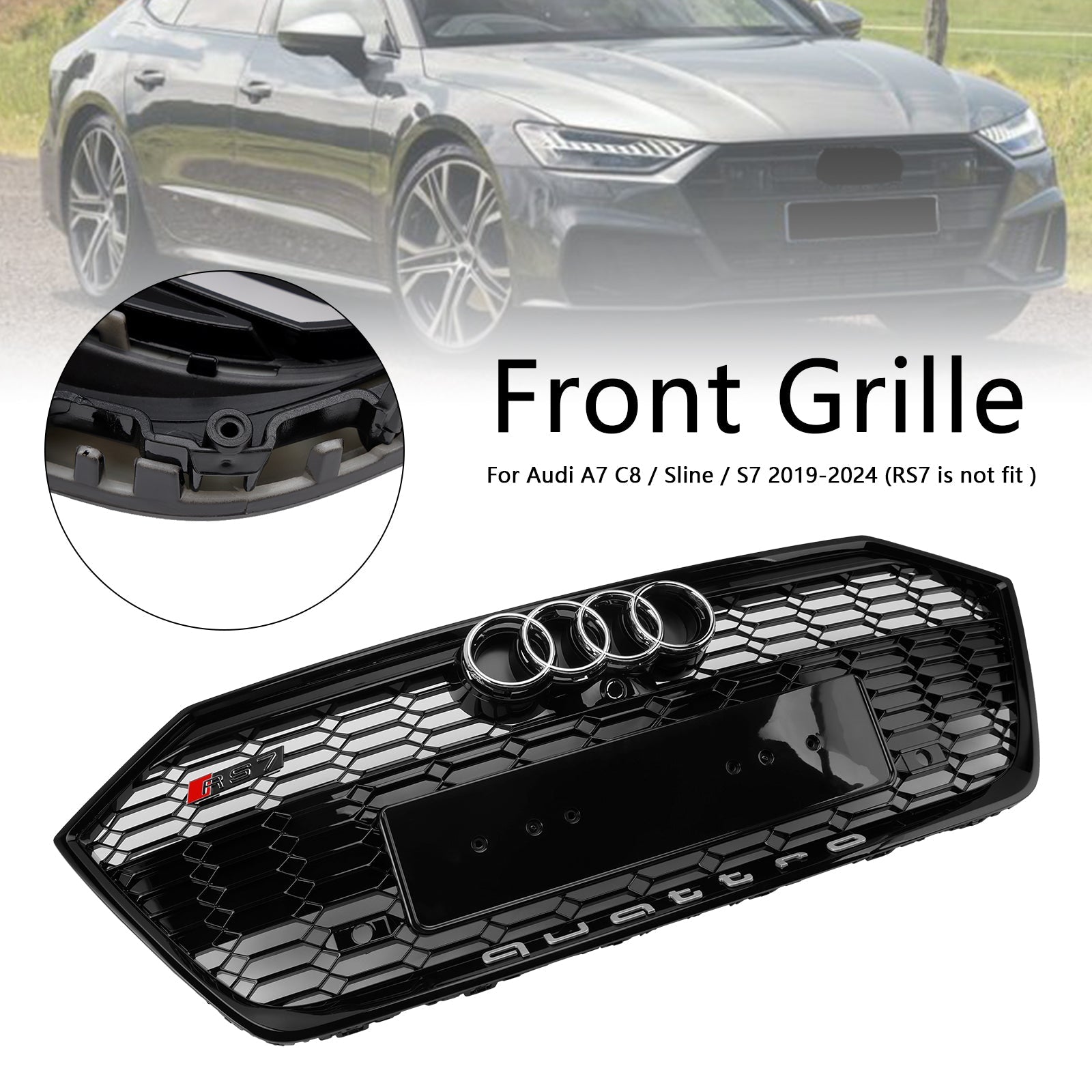 Brillant Black Front Bumper Grid voor Audi A7 C8/Sline/S7 2019-2024