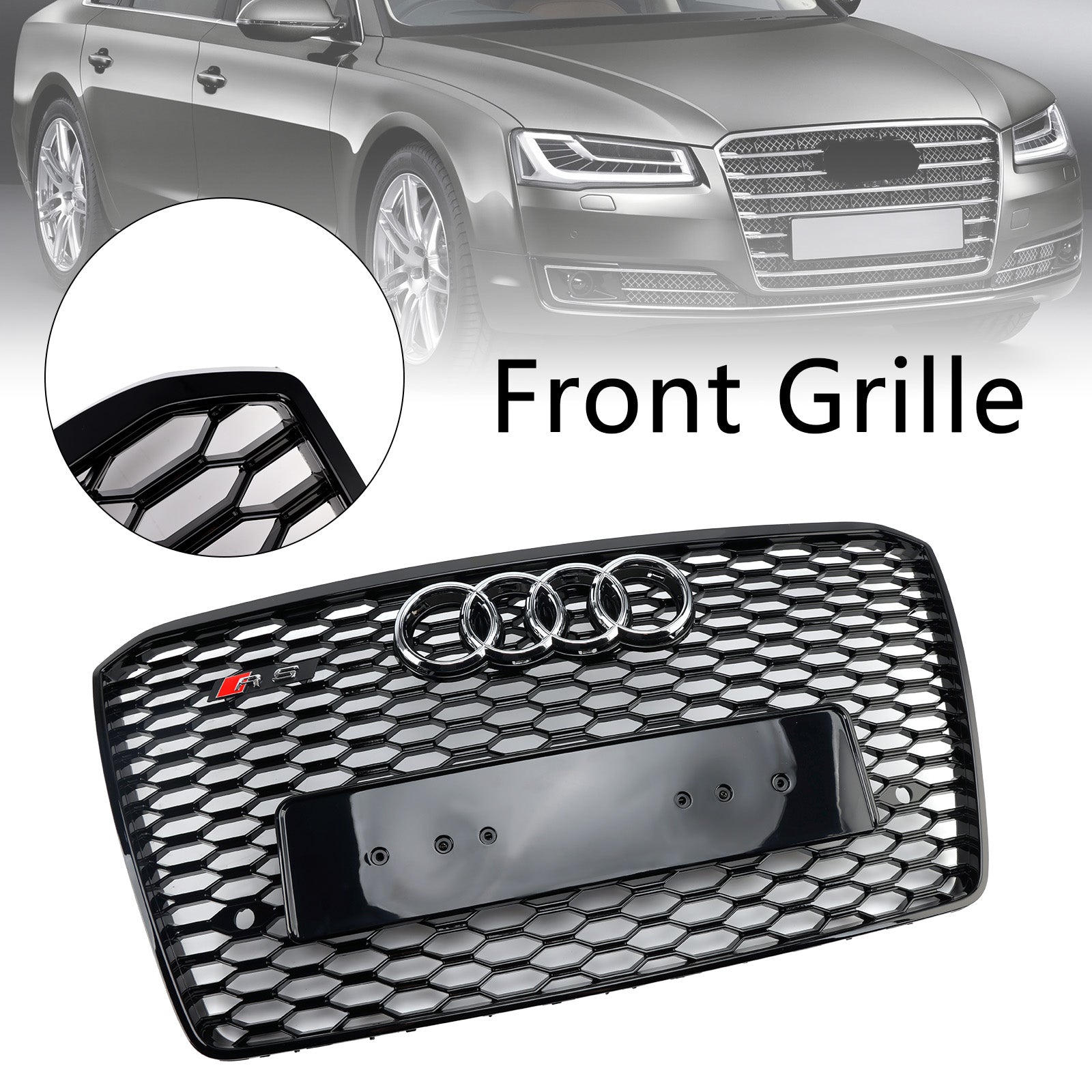 Grille de pare-chocs avant style nid d'abeille noire pour Audi A8 S8 RS8 2015-2017