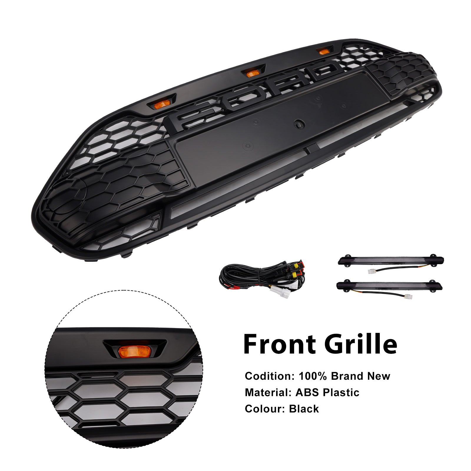 Črna maska ​​sprednjega odbijača z LED za Ford Transit Connect 2014-2018