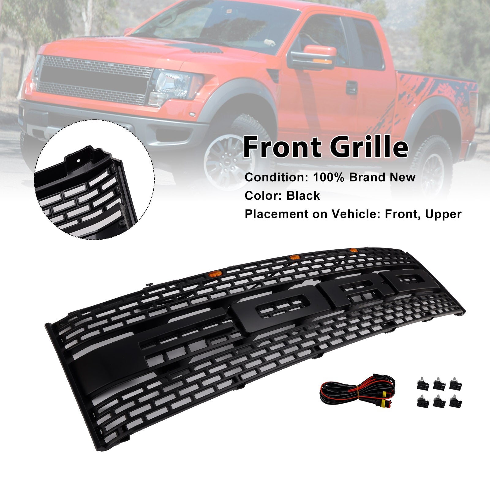 Rejilla de parachoques delantero sin cámara de orificio para Ford F-150 Raptor 2010-2014 CL3Z8200DA
