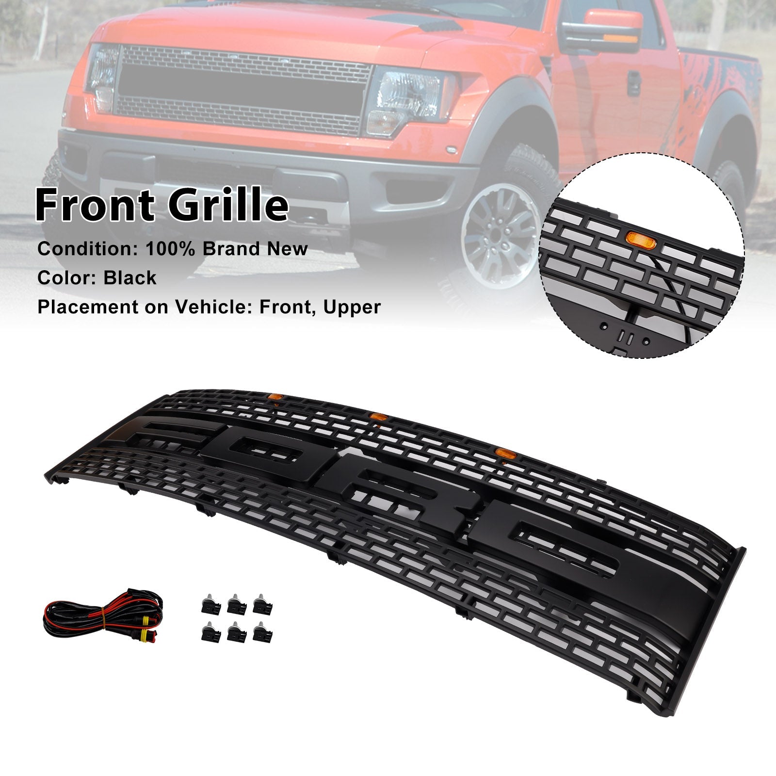 Rejilla de parachoques delantero sin cámara de orificio para Ford F-150 Raptor 2010-2014 CL3Z8200DA
