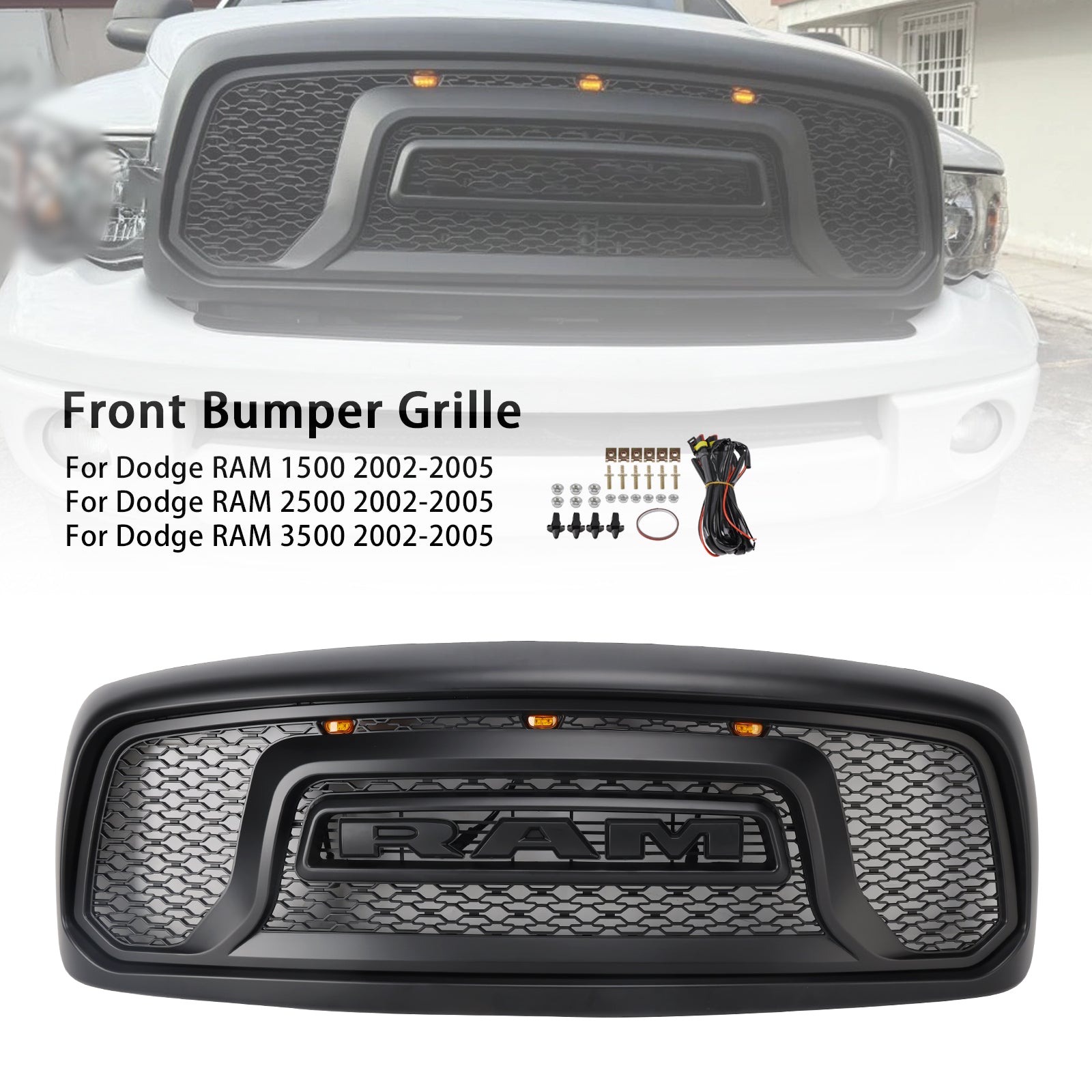 Grille de pare-chocs avant style rebelle pour Dodge RAM 1500/2500/3500 2002-2005