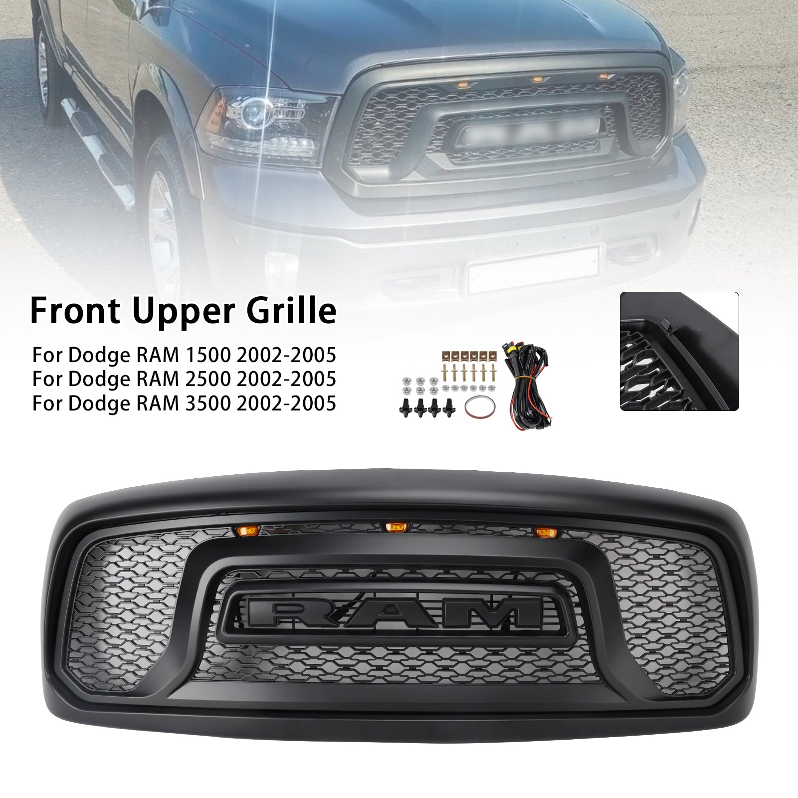 Grille de pare-chocs avant style rebelle pour Dodge RAM 1500/2500/3500 2002-2005