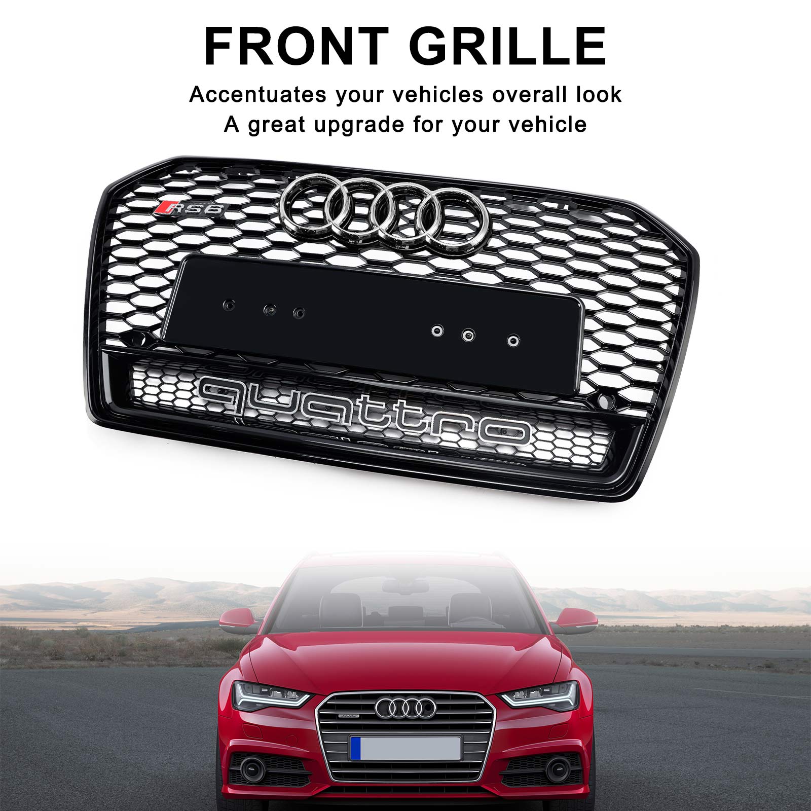 2016-2018 Audi A6 S6 C7 C7PA RS6 Style Grille de calandre en nid d'abeille noire