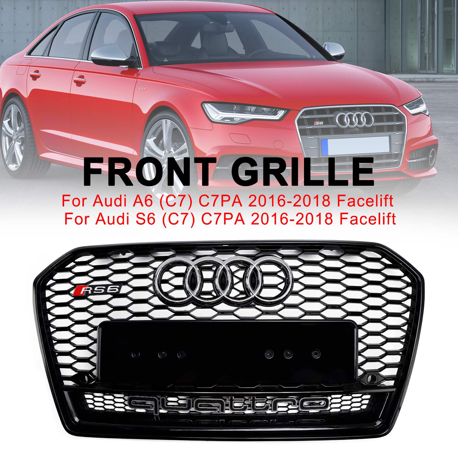 Griglia anteriore a nido d'ape nera stile Audi A6 S6 C7 C7PA RS6 2016-2018