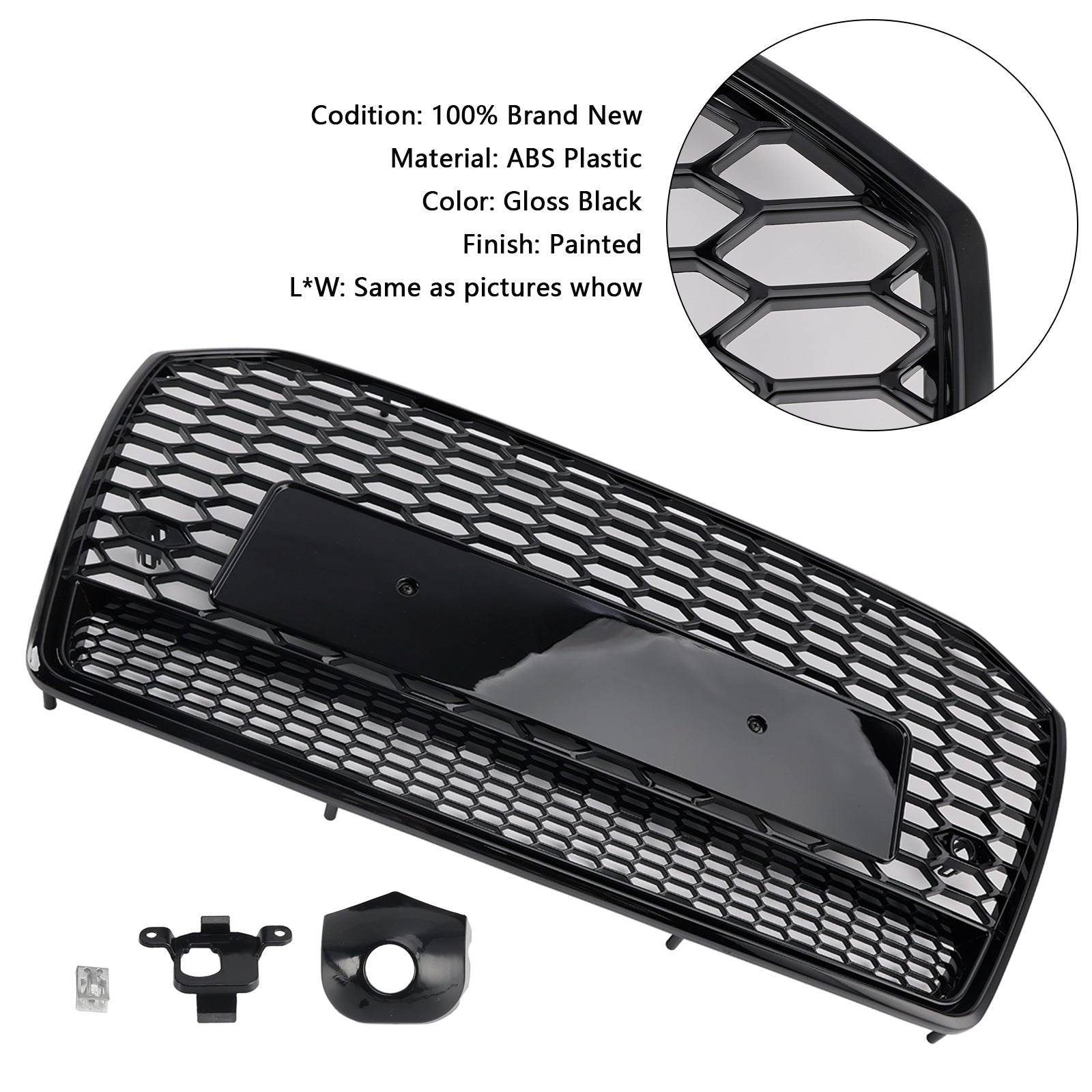 Calandre avant en nid d'abeille style RS6 pour Audi A6 S6 C7 2016-2018, noire