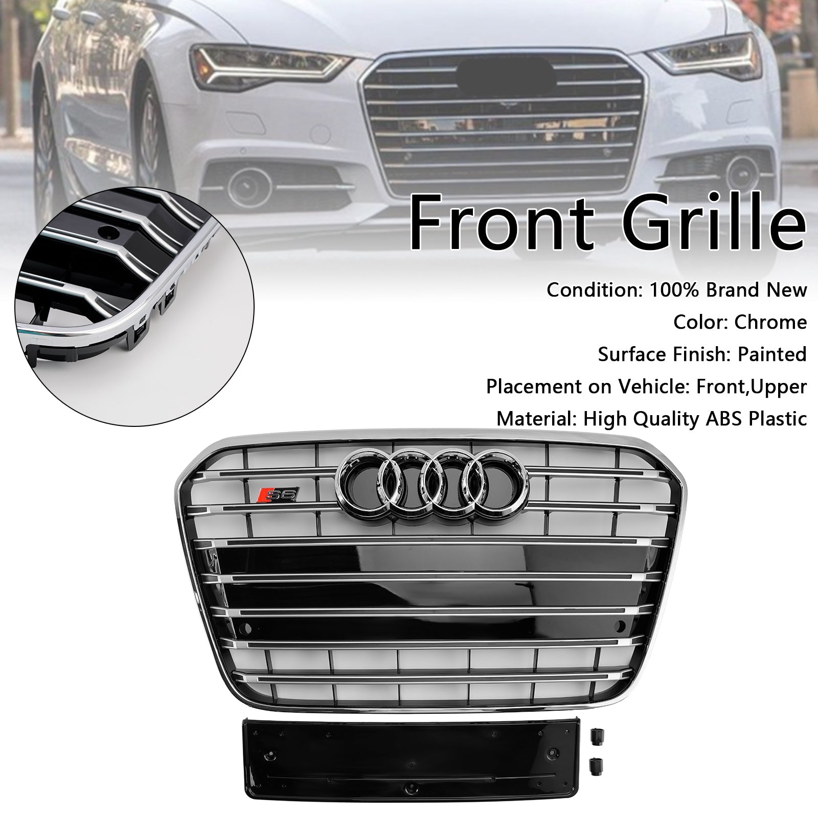 Grille de pare-chocs avant chromée pour Audi A6 C7 S6 2012-2015