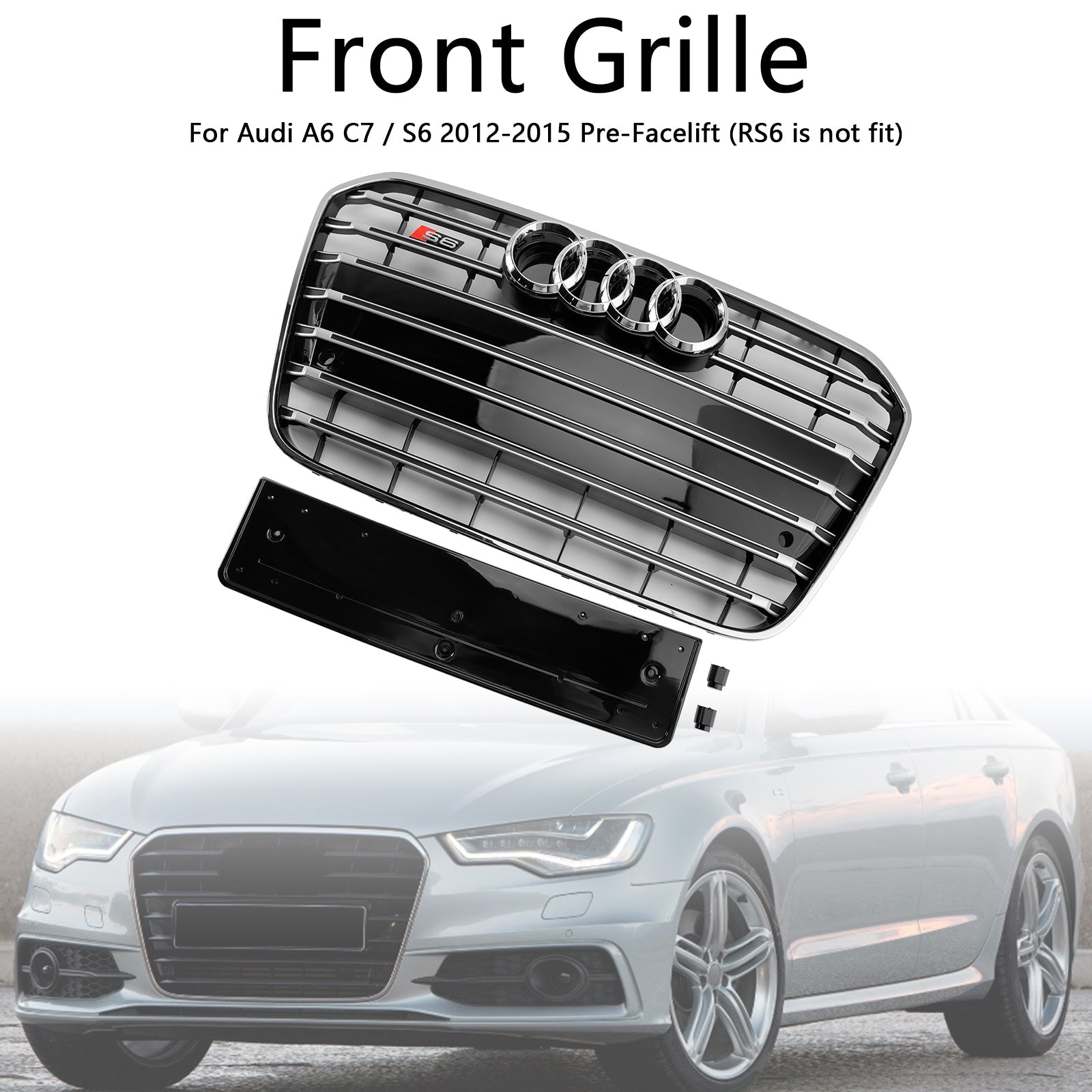 Grille de pare-chocs avant chromée pour Audi A6 C7 S6 2012-2015