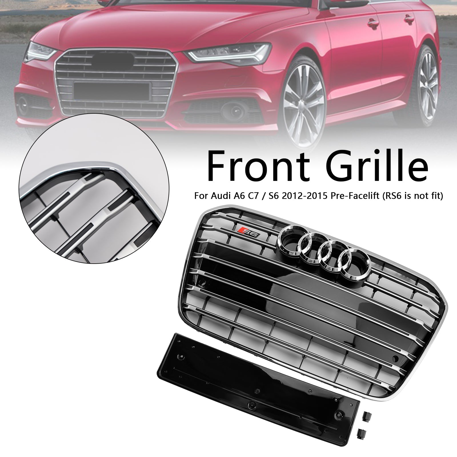 Grille de pare-chocs avant chromée pour Audi A6 C7 S6 2012-2015