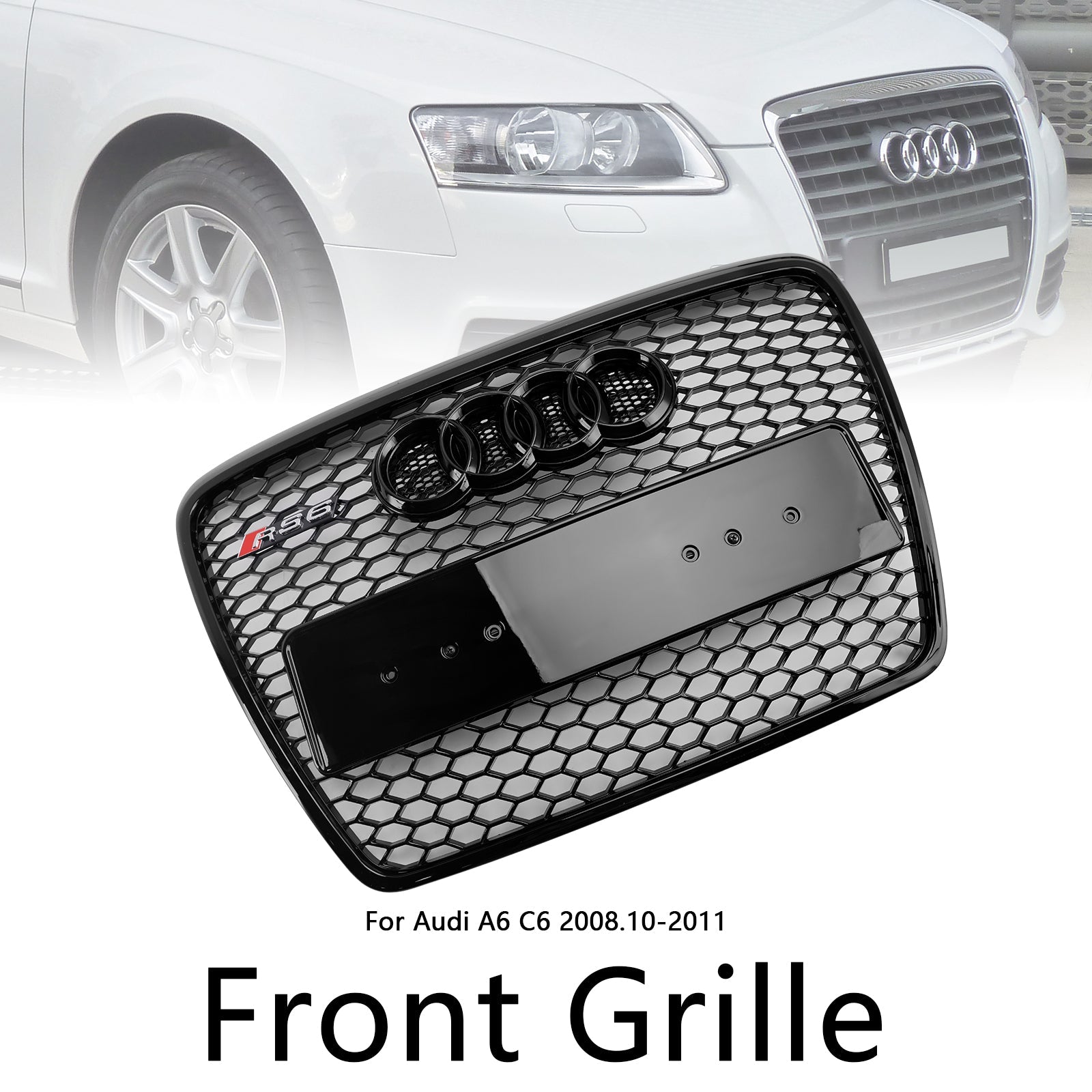 Grille de pare-chocs avant en nid d‘abeille noire pour Audi A6 C6 Facelift 2008-2011