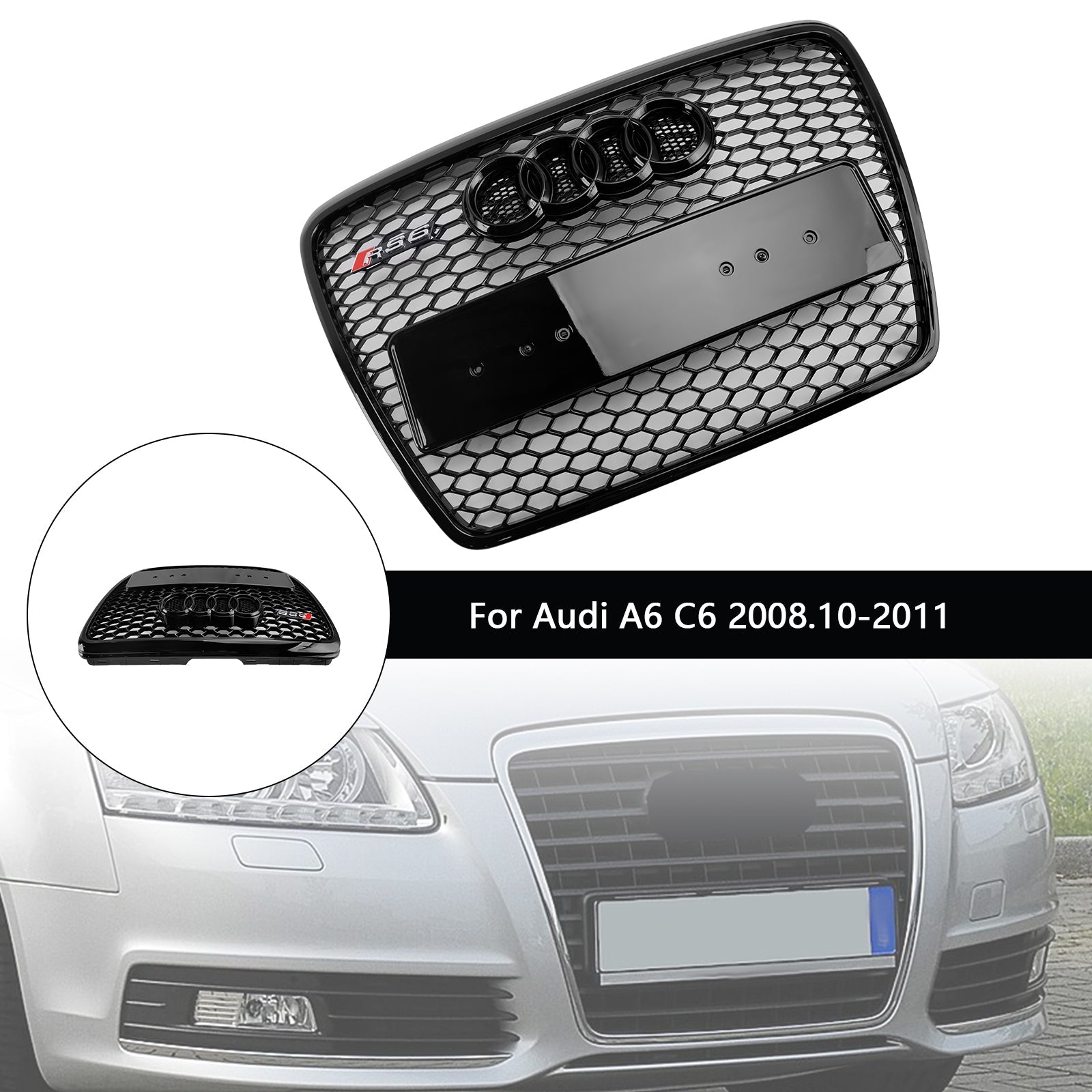 Grille de pare-chocs avant en nid d‘abeille noire pour Audi A6 C6 Facelift 2008-2011