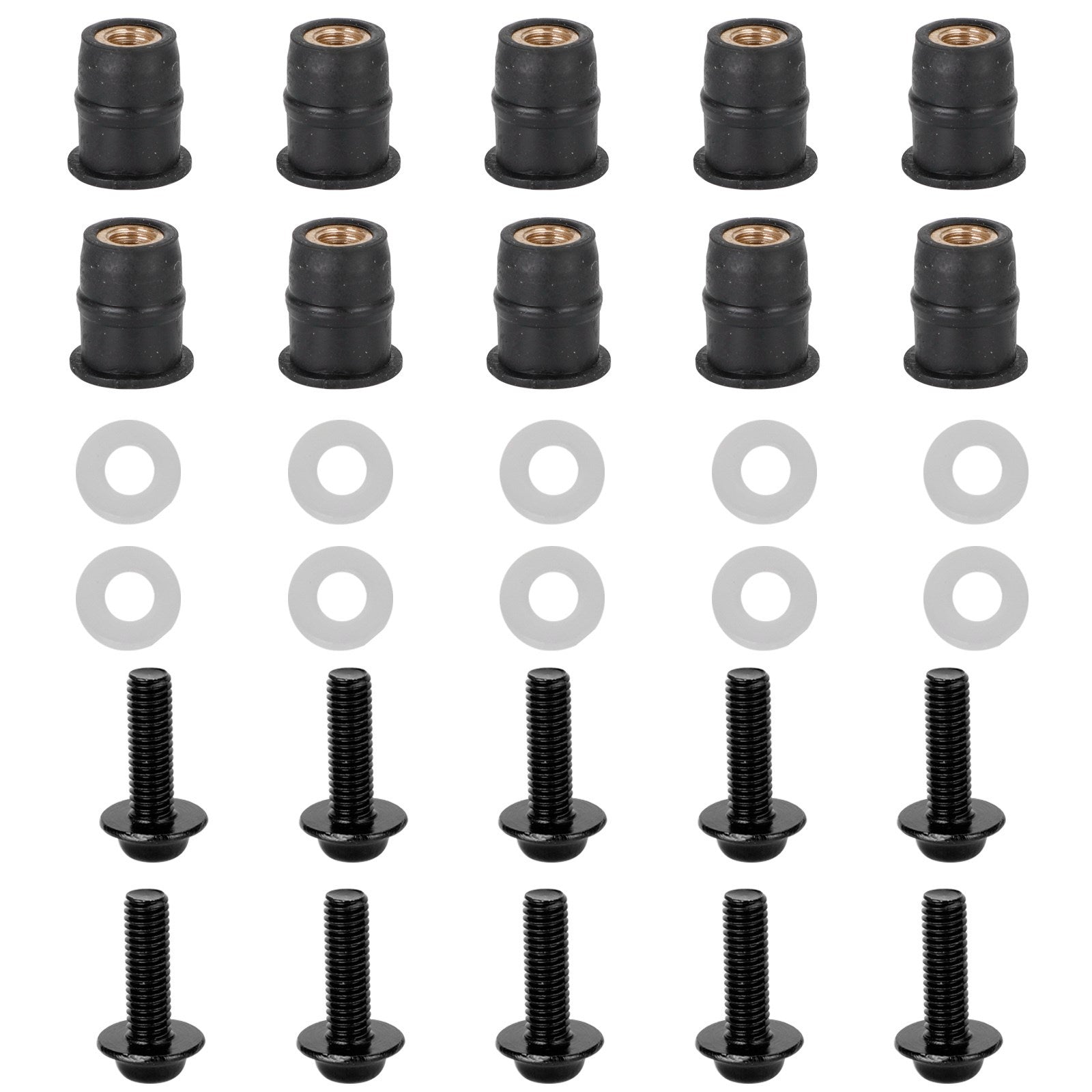 10 pièces moto pare-brise bouclier aluminium M5 x 16mm vis boulon et caoutchouc bien écrous et rondelles kit