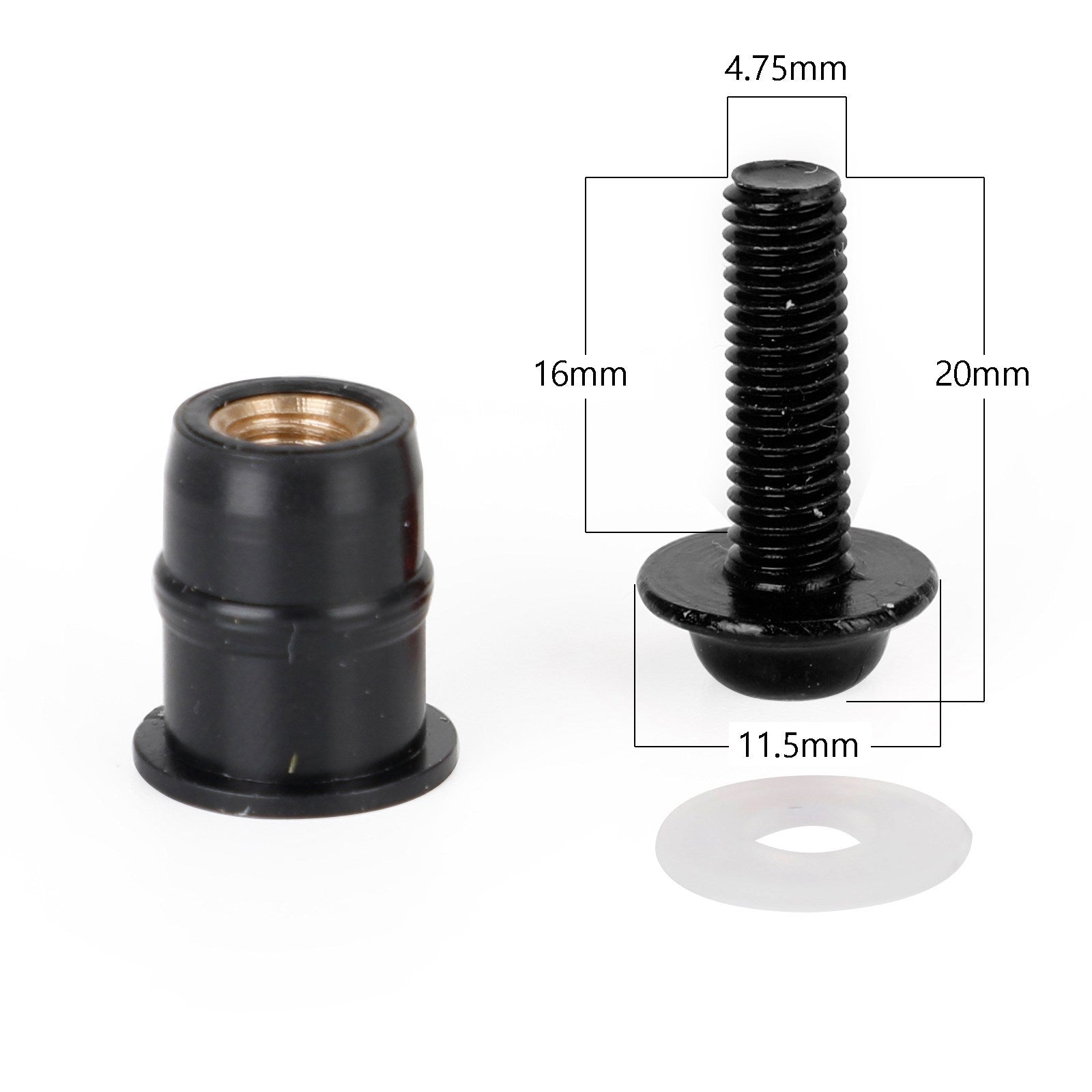 10 stuks motorfiets voorruit aluminium M5 x 16 mm schroefbout en rubberen goed moeren en ringen kit