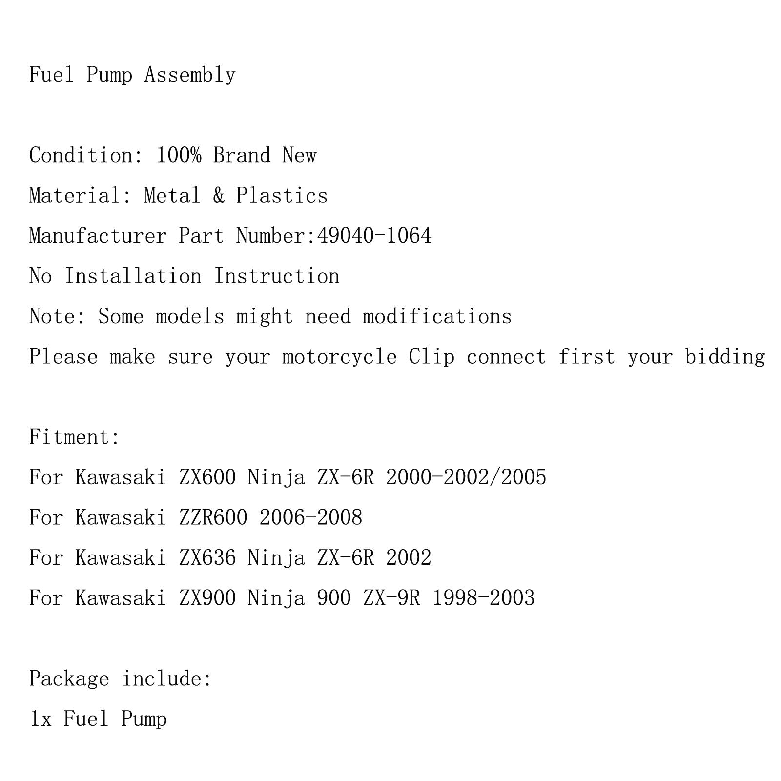 Pompe à carburant pour Kawasaki ZX600 Ninja ZX-6R 2000-2002/2005