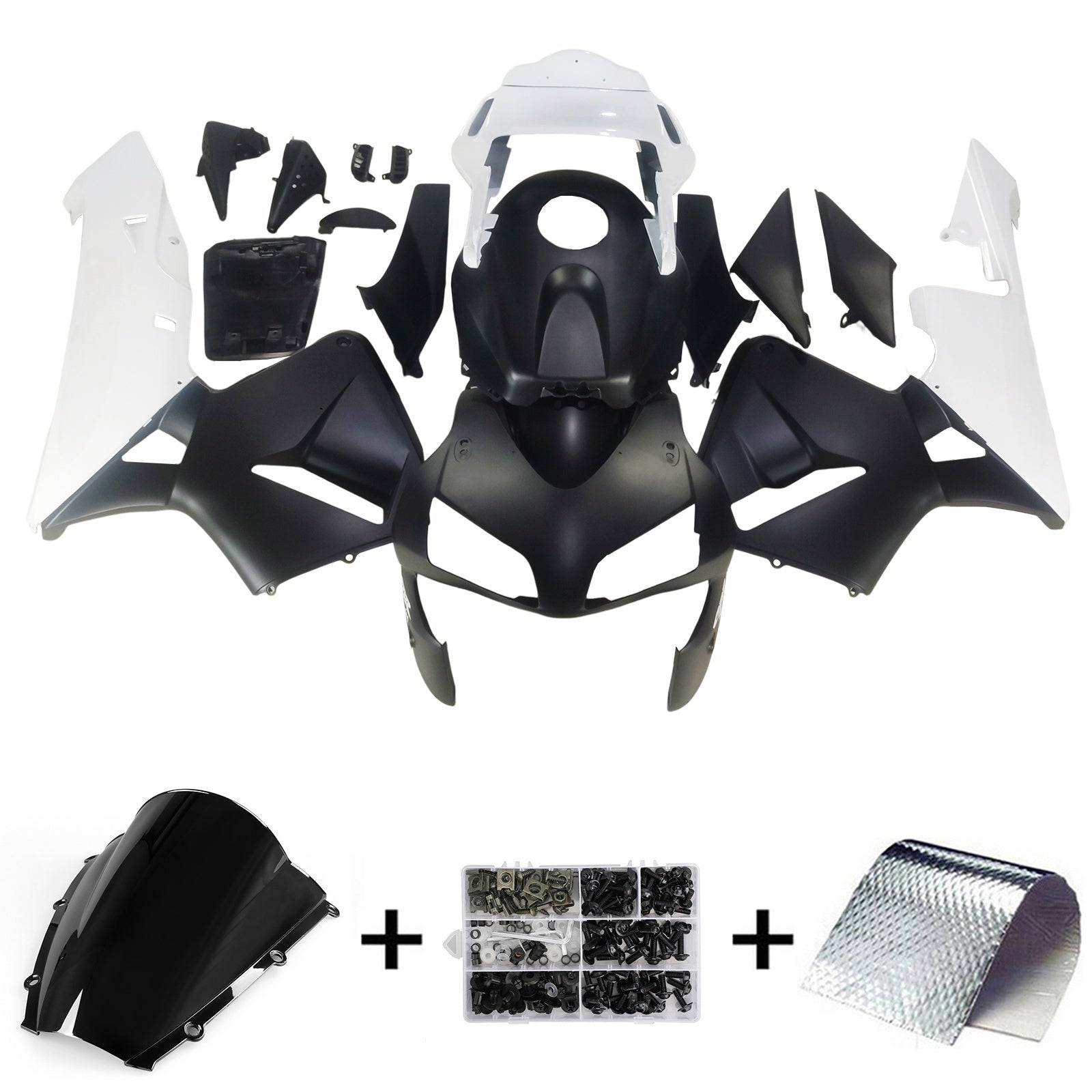 Amotopart stroomlijnkappen 2003-2004 Honda CBR 600 RR matzwart-wit CBR generiek