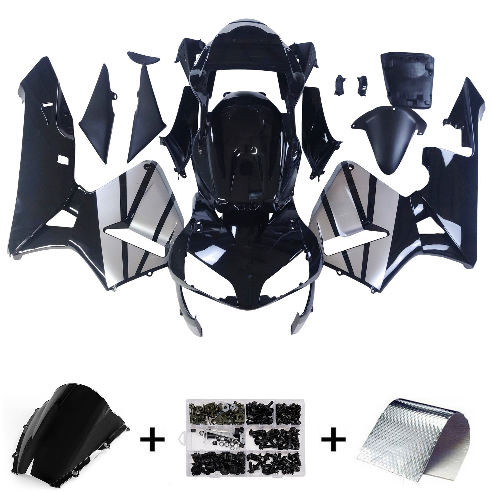 Amotopart stroomlijnkappen 2003-2004 Honda CBR 600 RR zwart en zilver CBR generiek