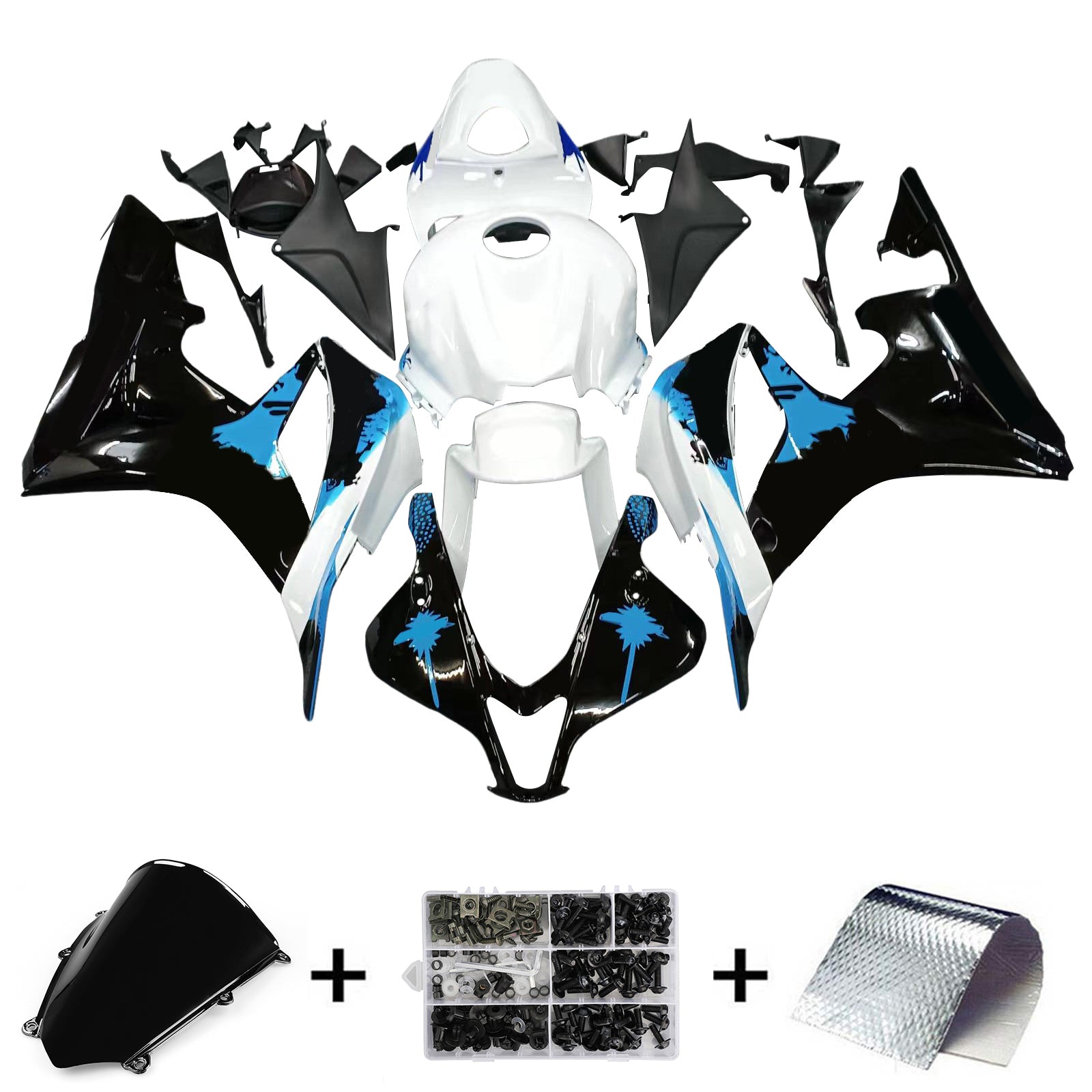 Amotopart Stroomlijnkappen 2007-2008 Honda CBR 600 RR Zwart Wit Blauw Hoek RR Generiek